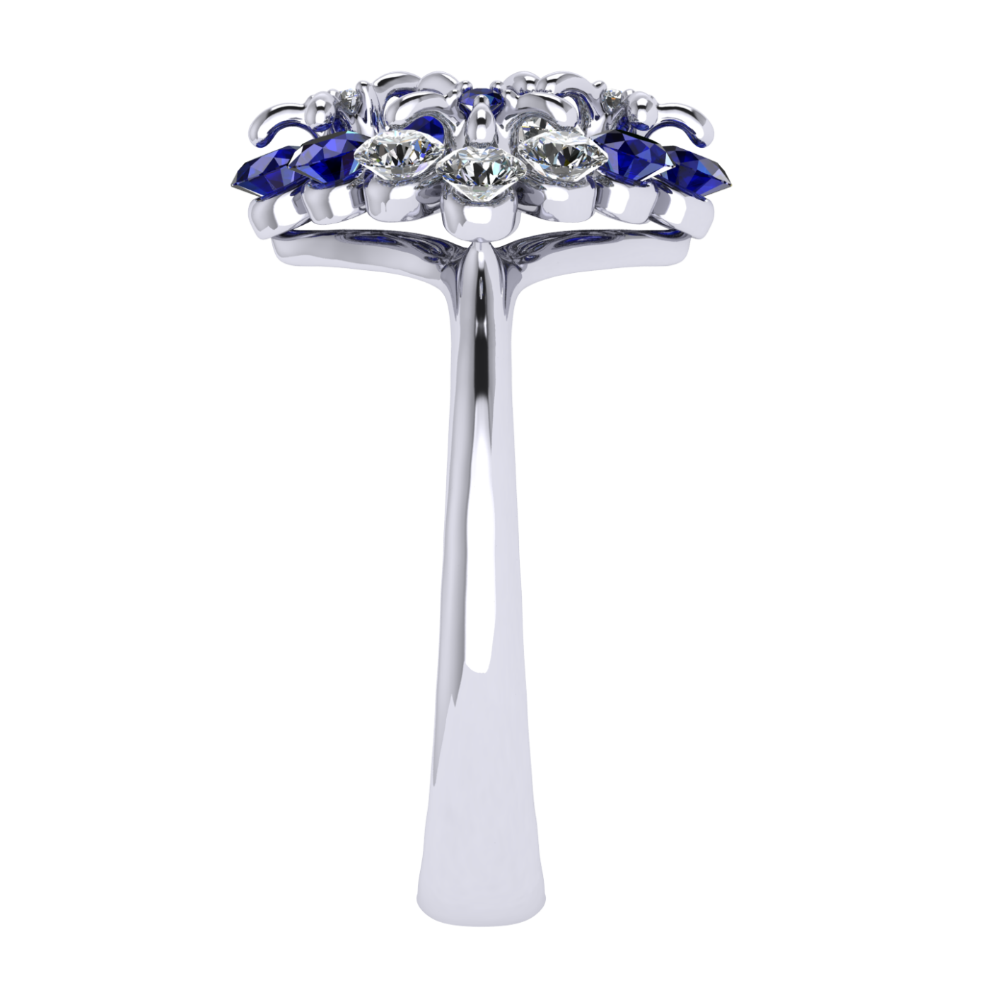 Ring 'Tsvetodelika', collection Waltz of Flowers, Diamond, Sapphire, 18K White Gold | Photo 4