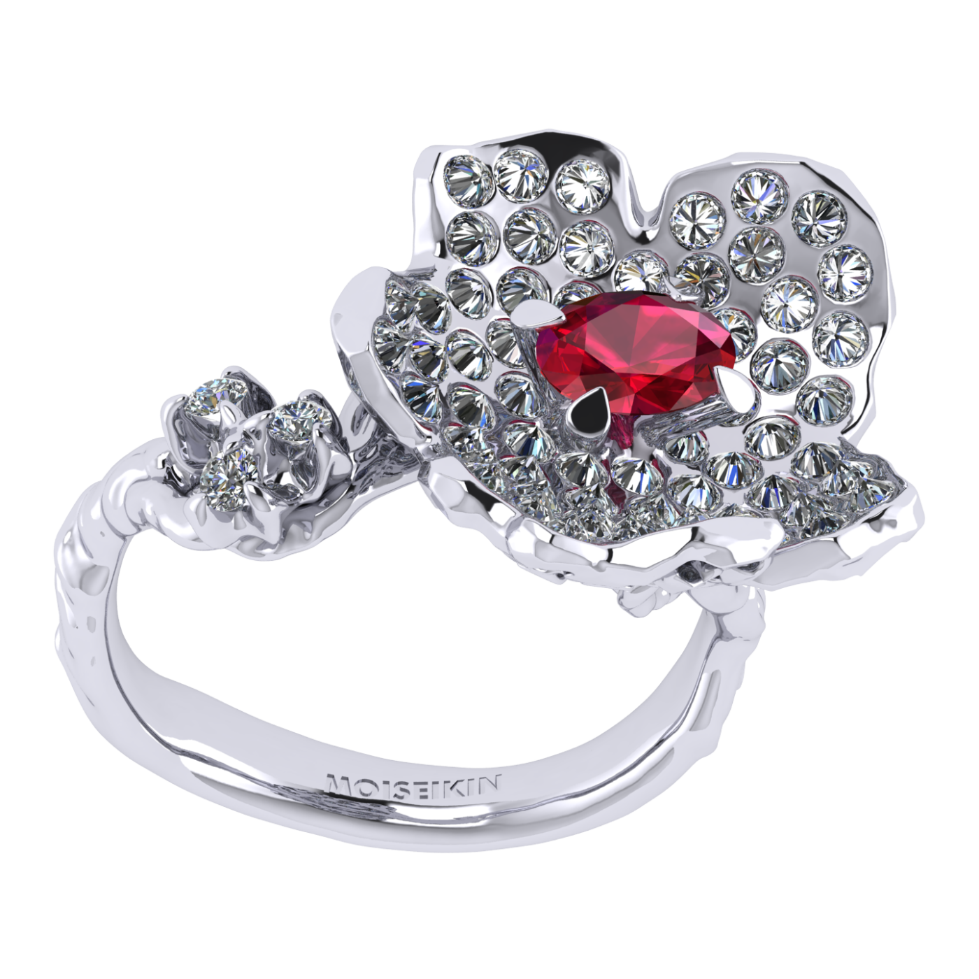 Ring collection Almond Blossom, Ruby, Diamond, 18K White Gold | Photo 7