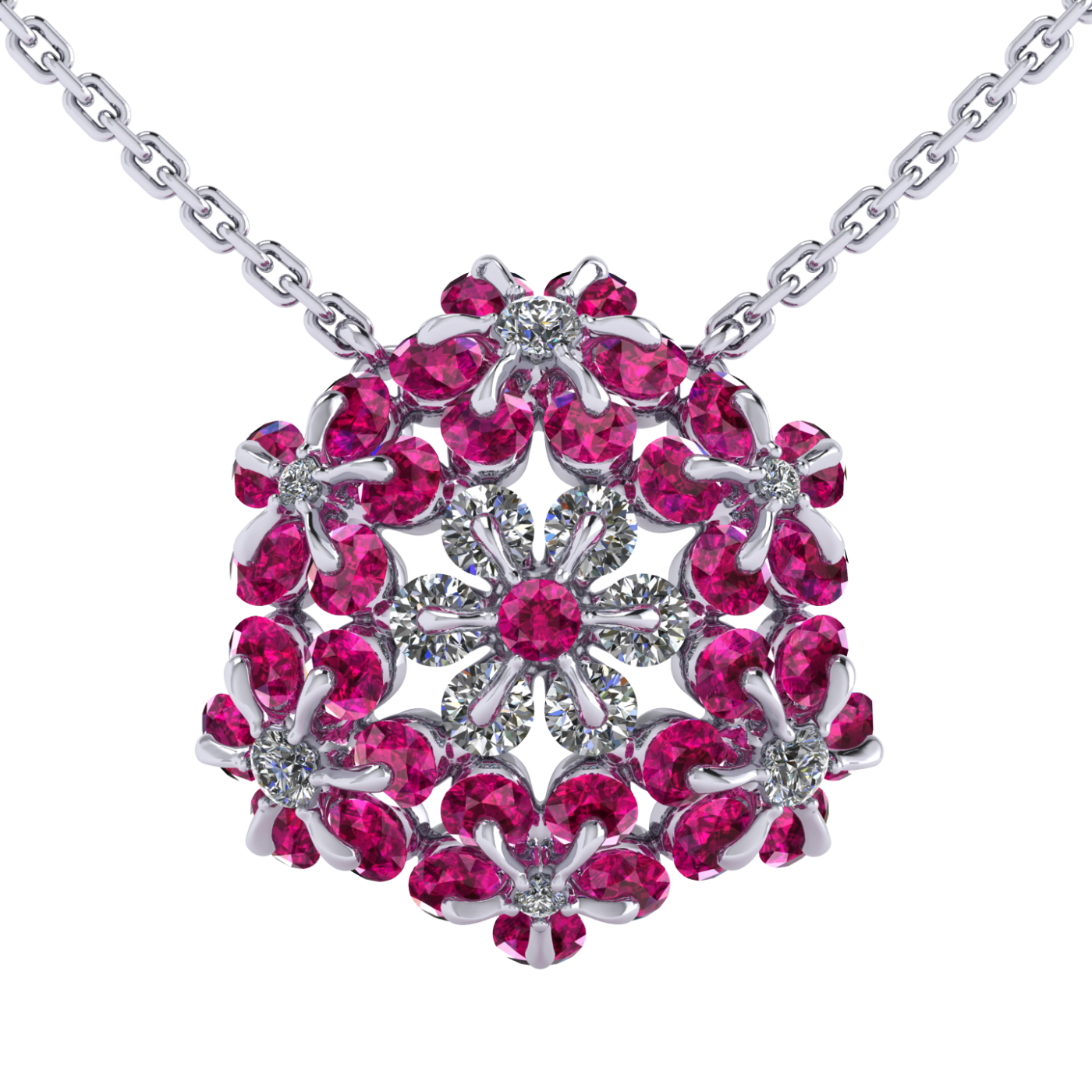 Necklace «Tsvetodelika», collection Waltz of Flowers, MOISEIKIN, Diamond, Ruby, 18K White Gold | Photo 1