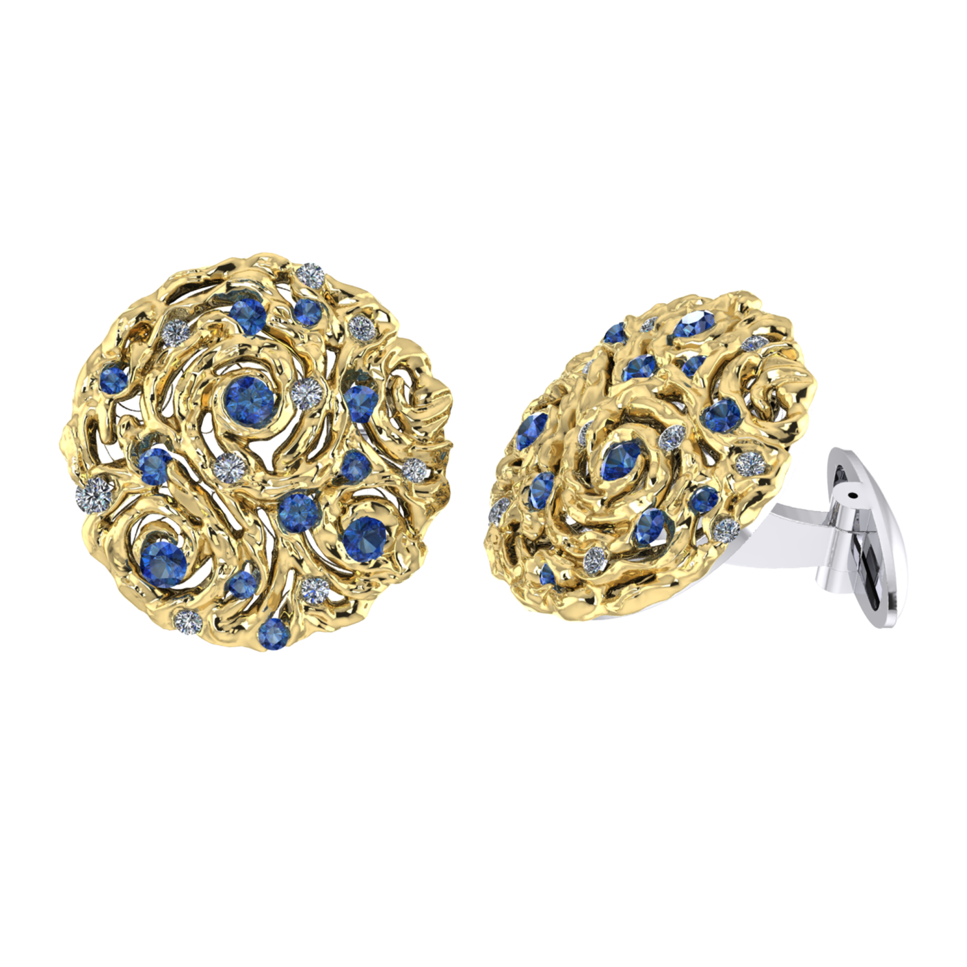 Cufflinks collection Starry Night, Diamond, Sapphire, 18K Gold