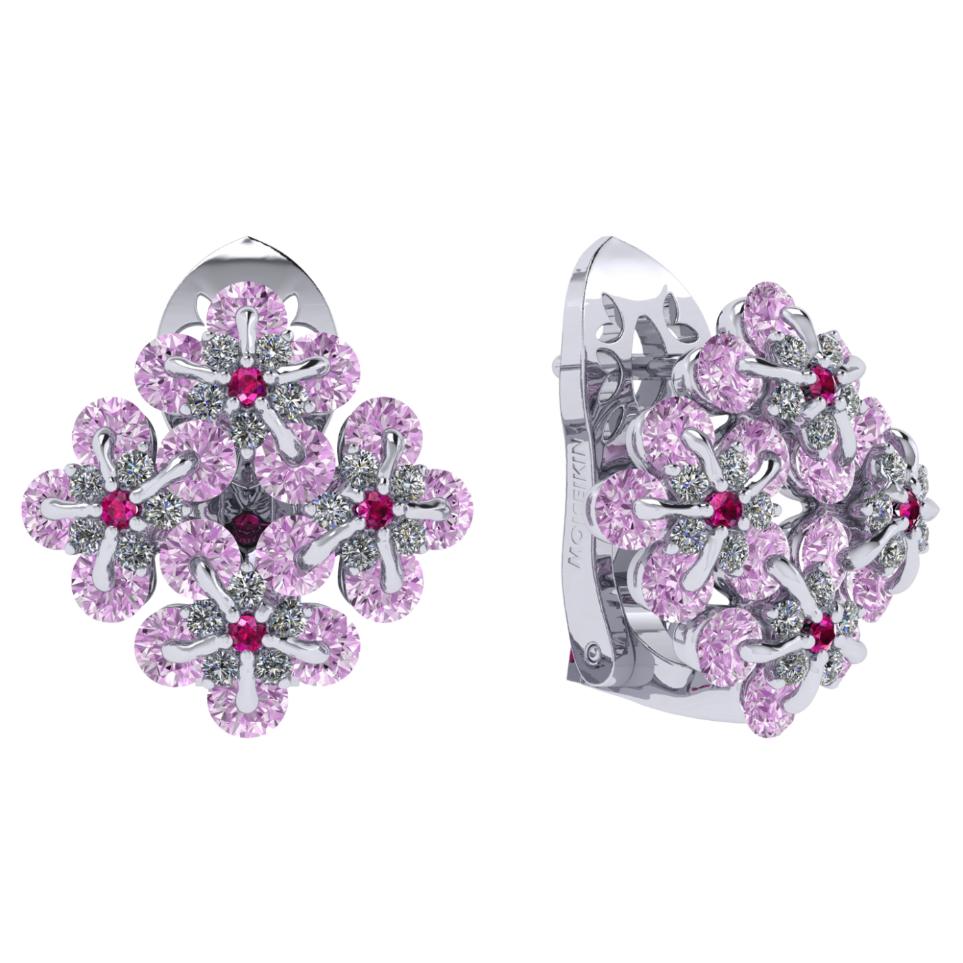 Earrings collection Forget-me-nots, MOISEIKIN, Diamond, Sapphire, Ruby, 18K White Gold | Photo 1