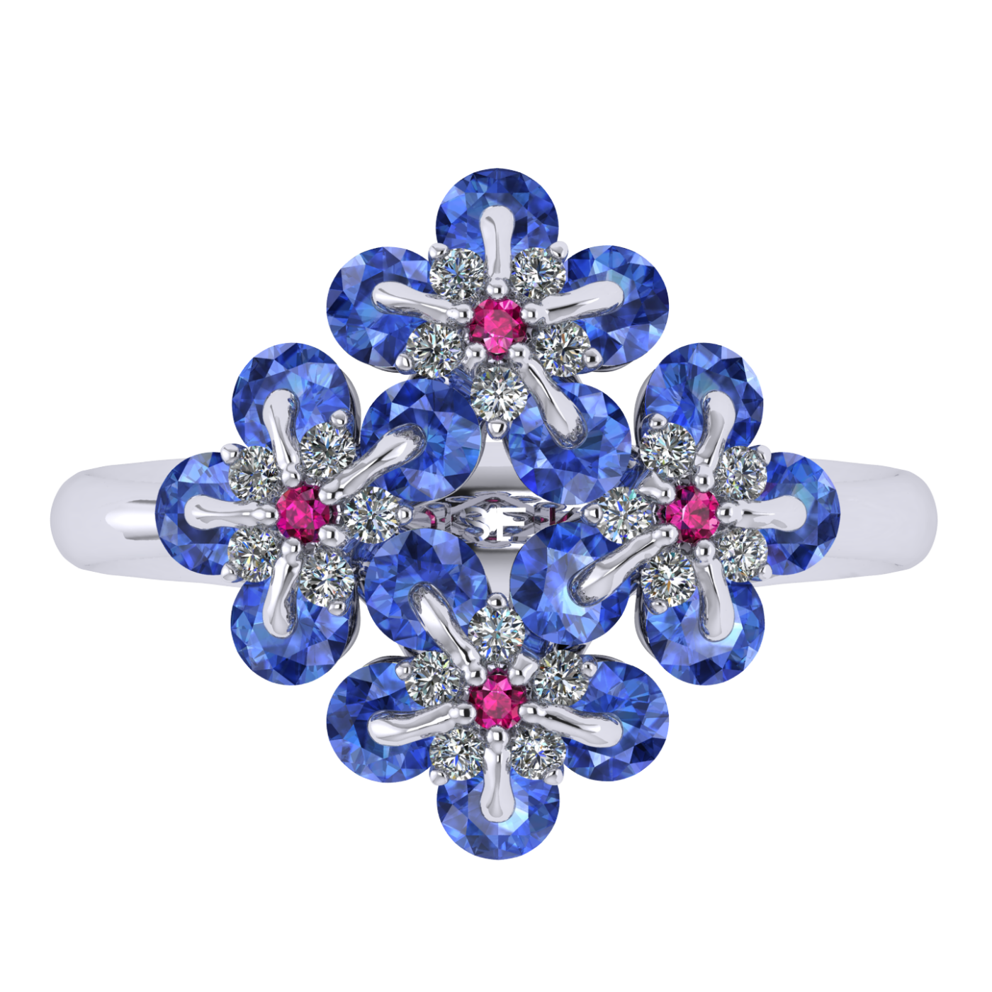 Ring collection Forget-me-nots, MOISEIKIN, Diamond, Sapphire, Ruby, 18K White Gold | Photo 2