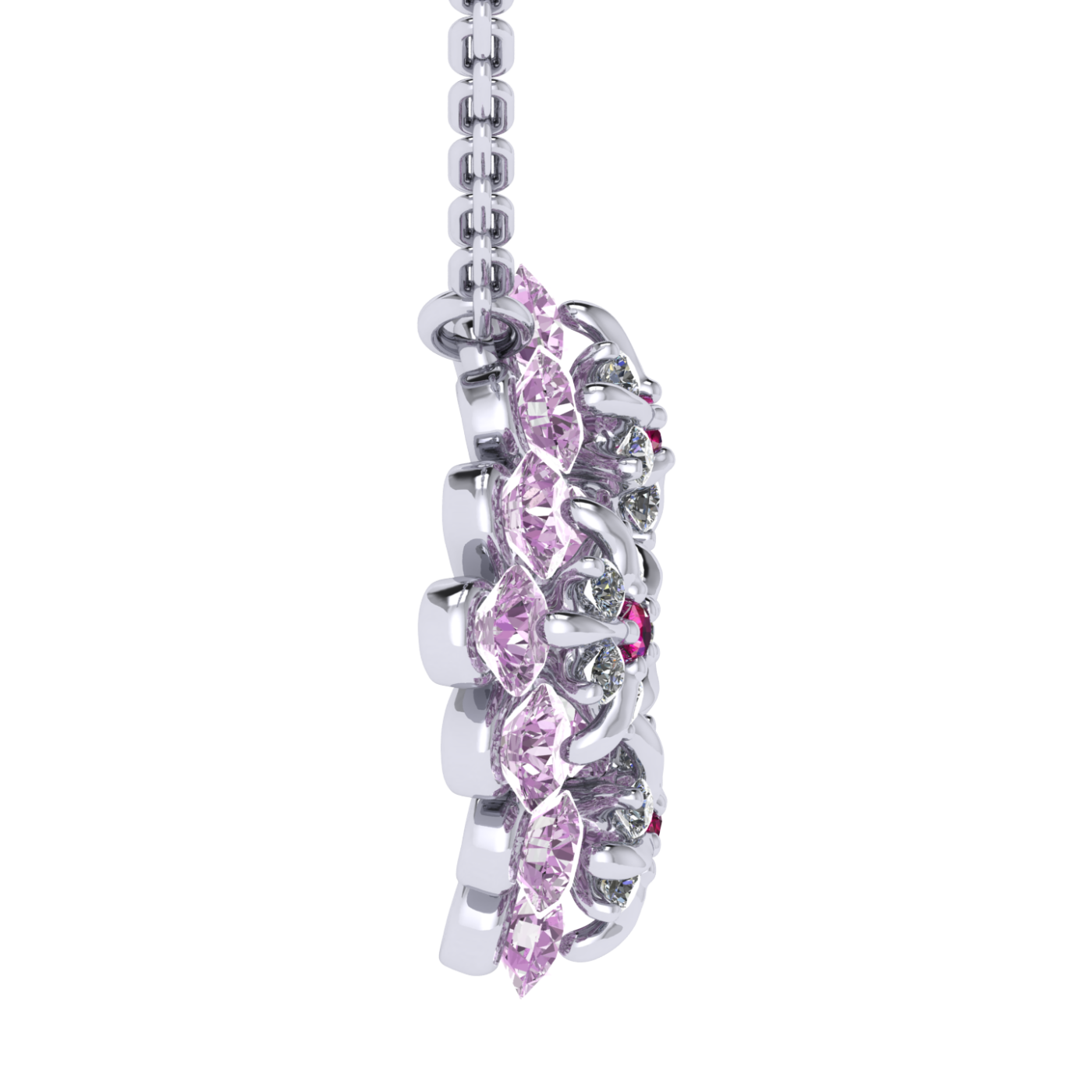 Necklace collection Forget-me-nots, MOISEIKIN, Diamond, Sapphire, Ruby, 18K White Gold | Photo 3