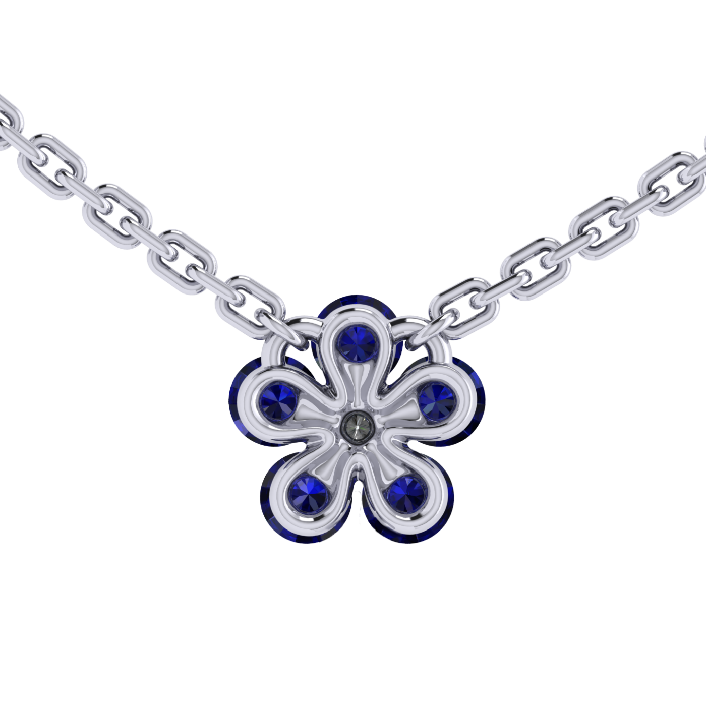 Necklace «Tsvetodelika», collection Waltz of Flowers, MOISEIKIN, Diamond, Sapphire, Ruby, 18K White | Photo 4