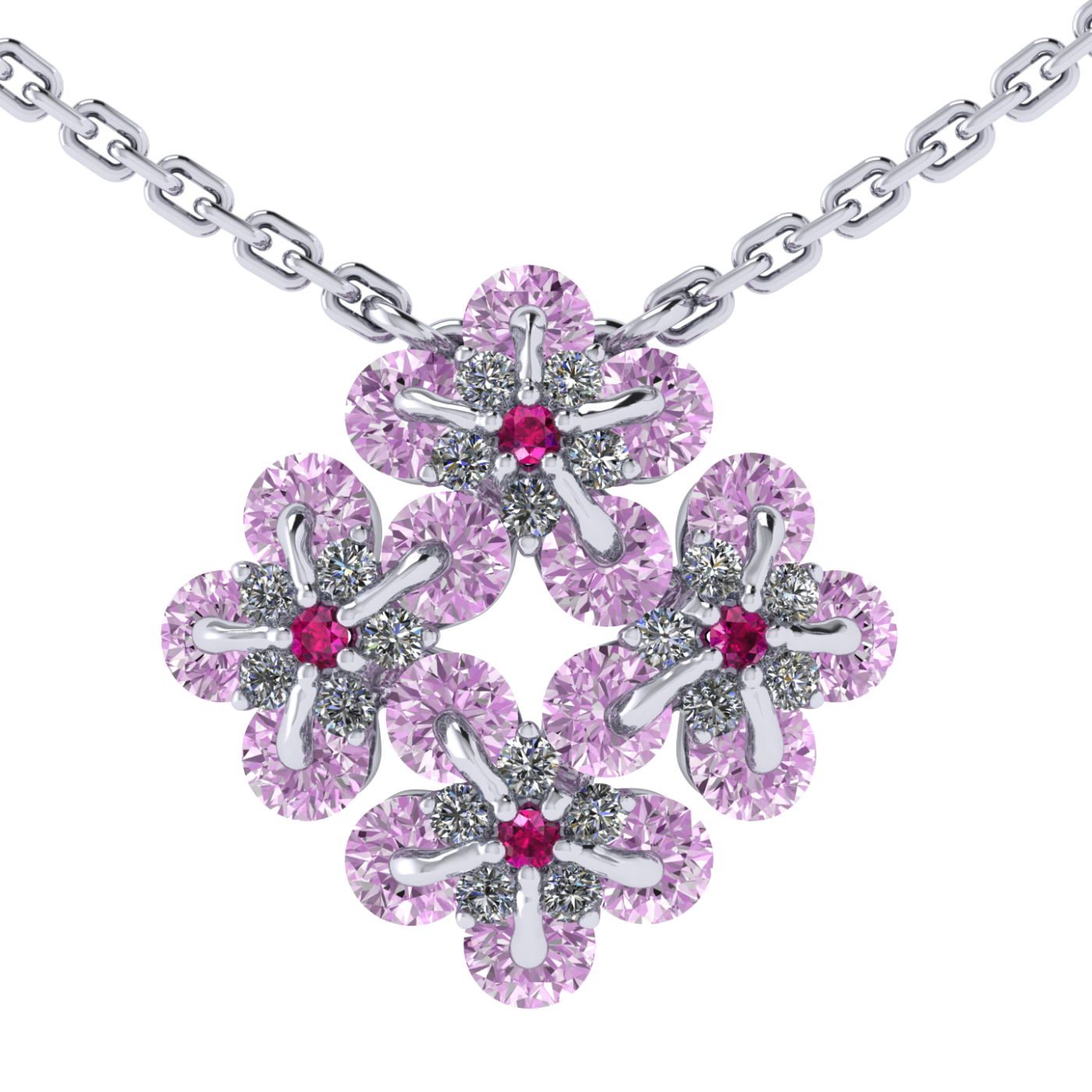 Necklace collection Forget-me-nots, MOISEIKIN, Diamond, Sapphire, Ruby, 18K White Gold | Photo 1