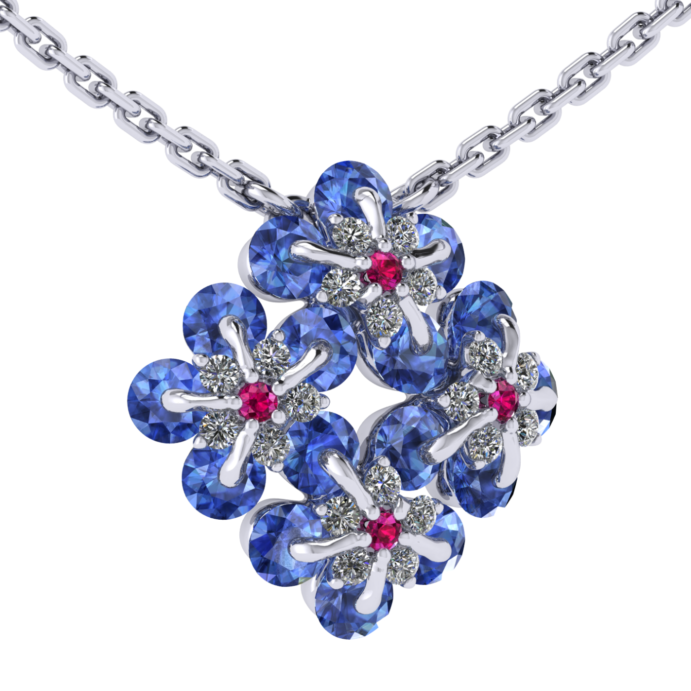 Necklace collection Forget-me-nots, MOISEIKIN, Diamond, Sapphire, Ruby, 18K White Gold | Photo 2