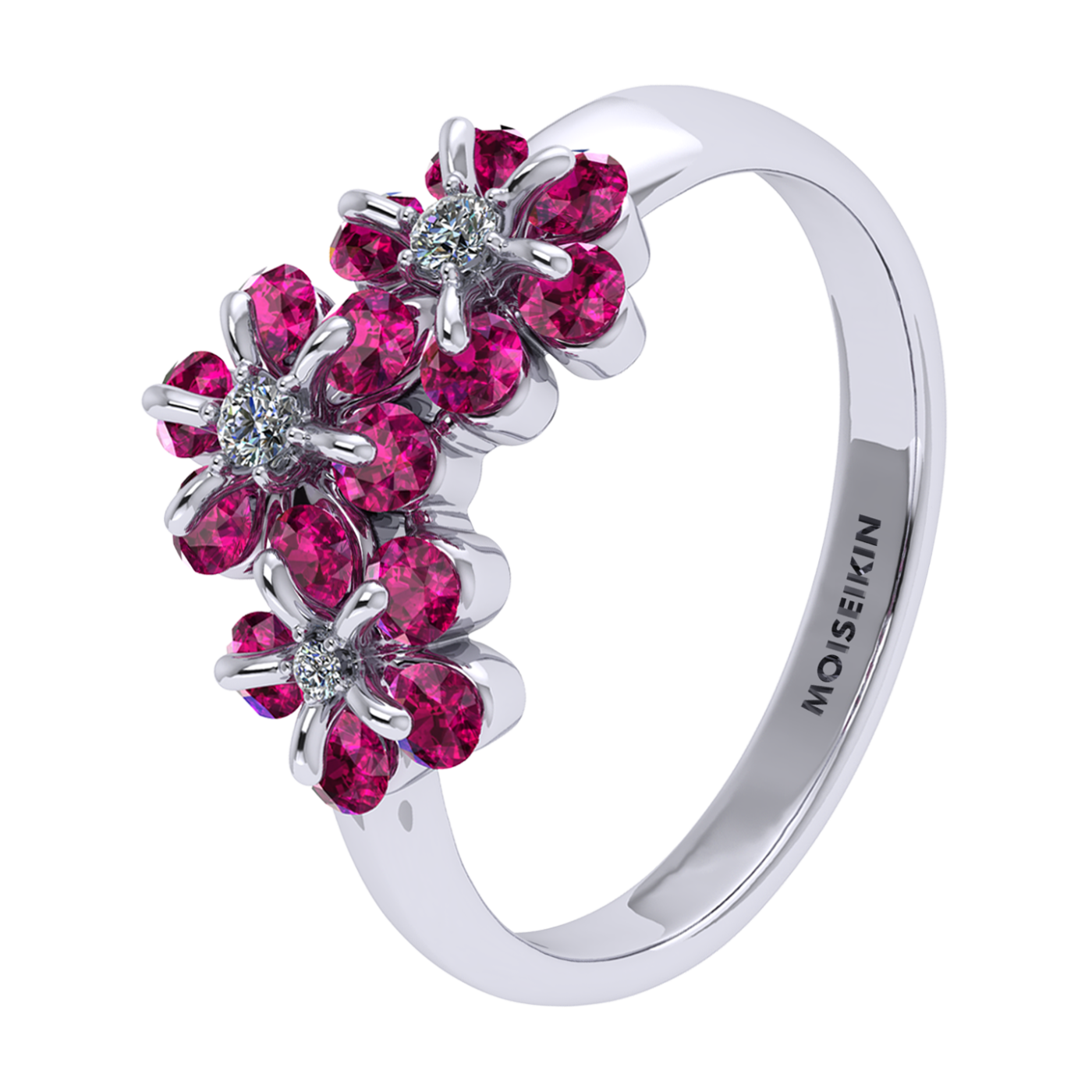 Ring «Tsvetodelika», collection Waltz of Flowers, MOISEIKIN, Diamond, Ruby, 18K White Gold | Photo 1