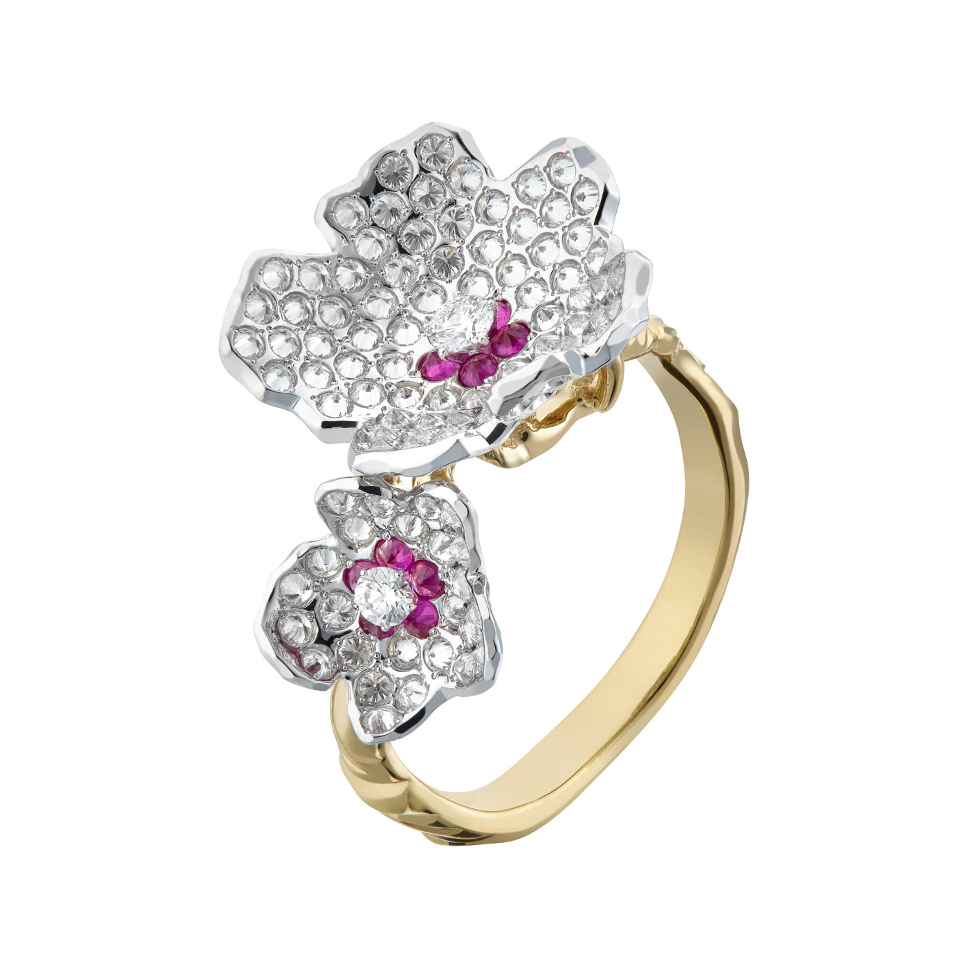 Ring collection Almond blossom, MOISEIKIN, Diamond, Ruby, 18K Gold | Photo 1