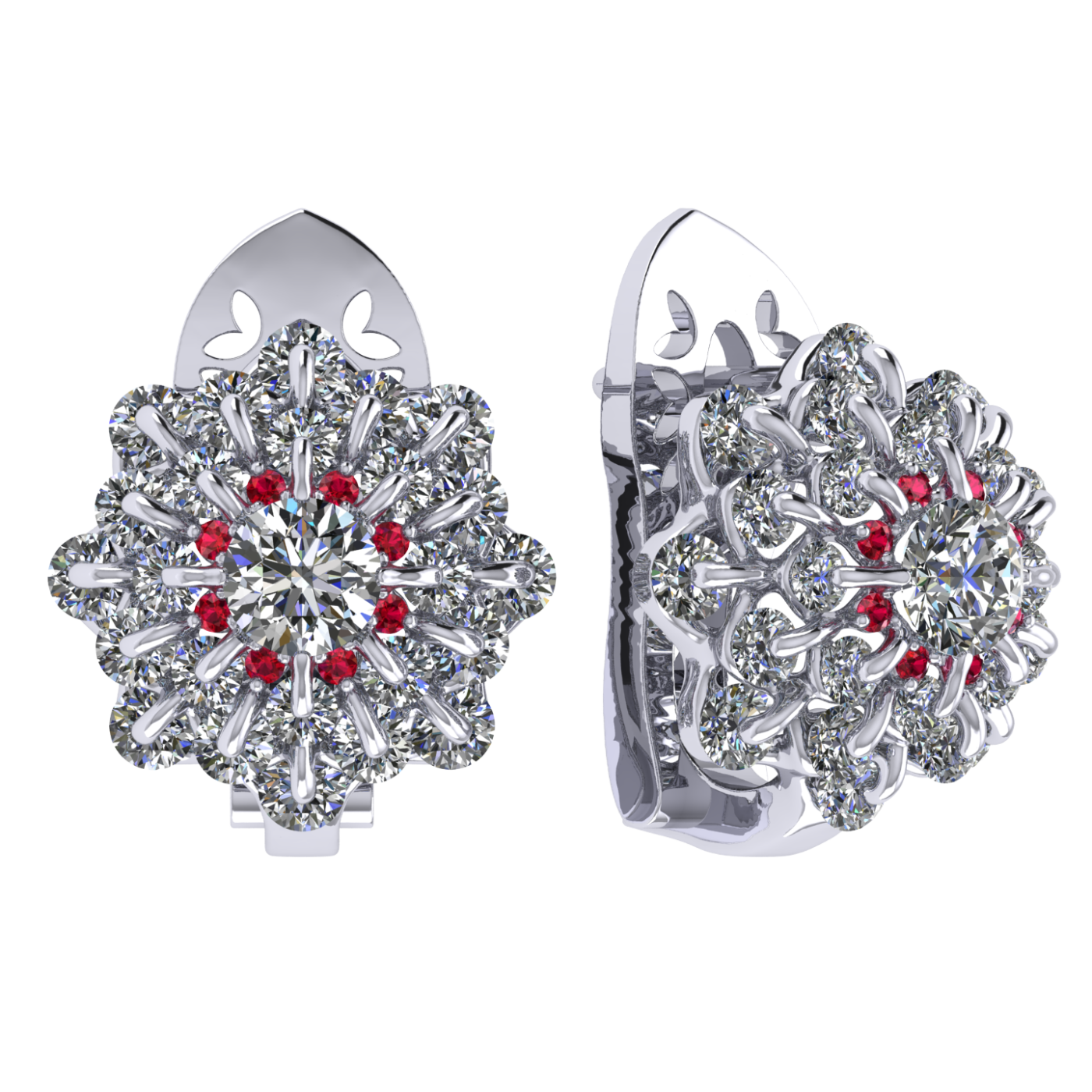 Earrings collection Waltz of Snowflakes, MOISEIKIN, Diamond, Ruby, 18K White Gold | Photo 1