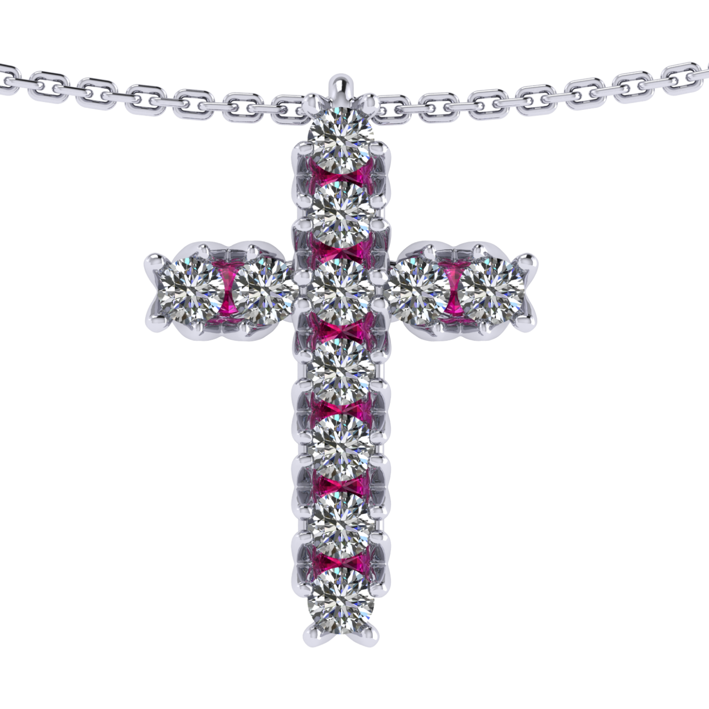 Necklace «Cross», collection The Very, MOISEIKIN, Diamond, Ruby, 18K White Gold | Photo 1