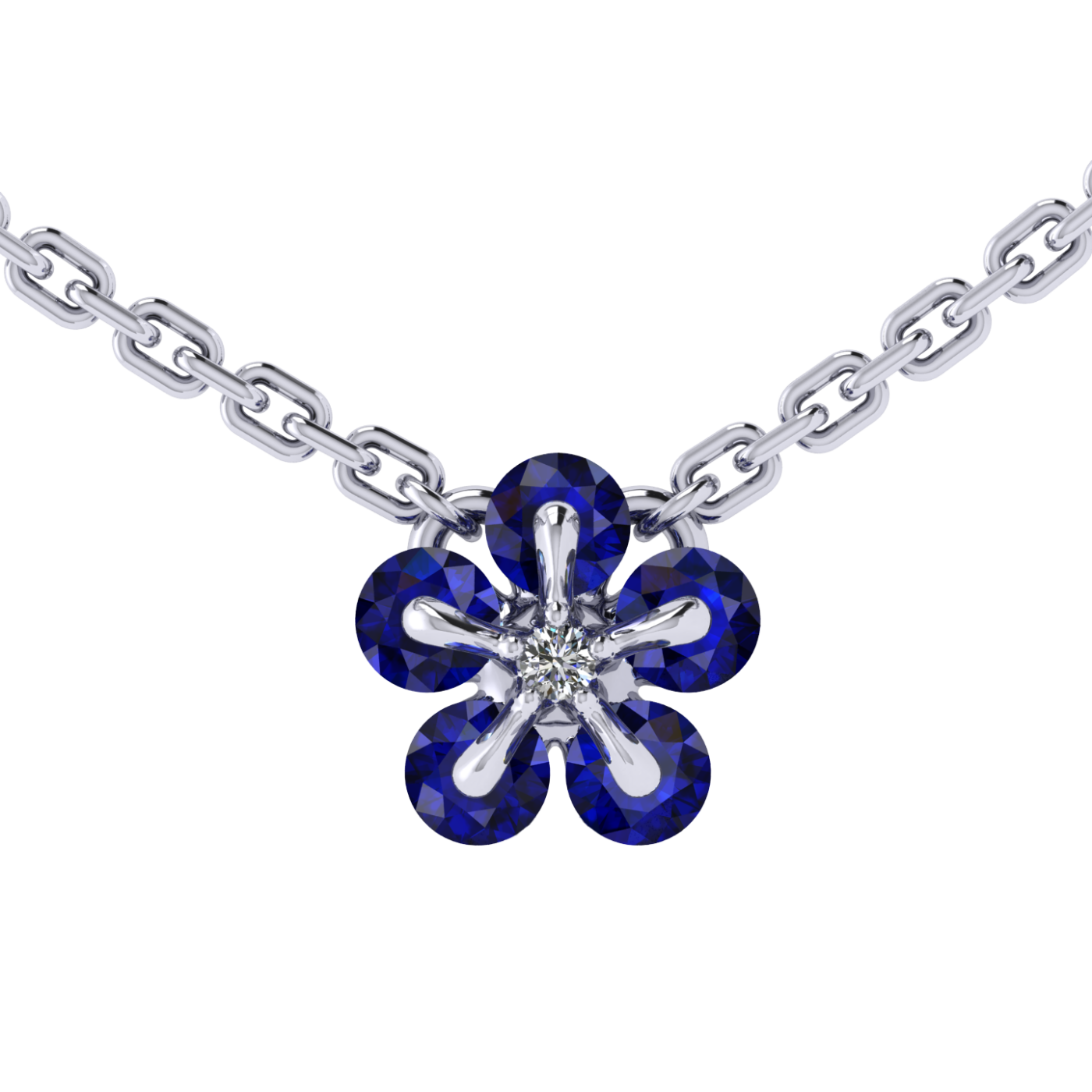 Necklace «Tsvetodelika», collection Waltz of Flowers, MOISEIKIN, Diamond, Sapphire, Ruby, 18K White | Photo 1