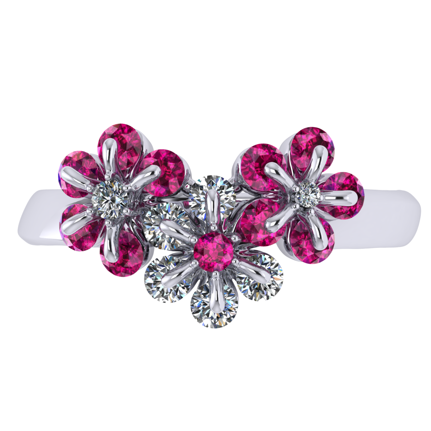 Ring «Tsvetodelika», collection Waltz of Flowers, MOISEIKIN, Diamond, Ruby, 18K White Gold | Photo 2