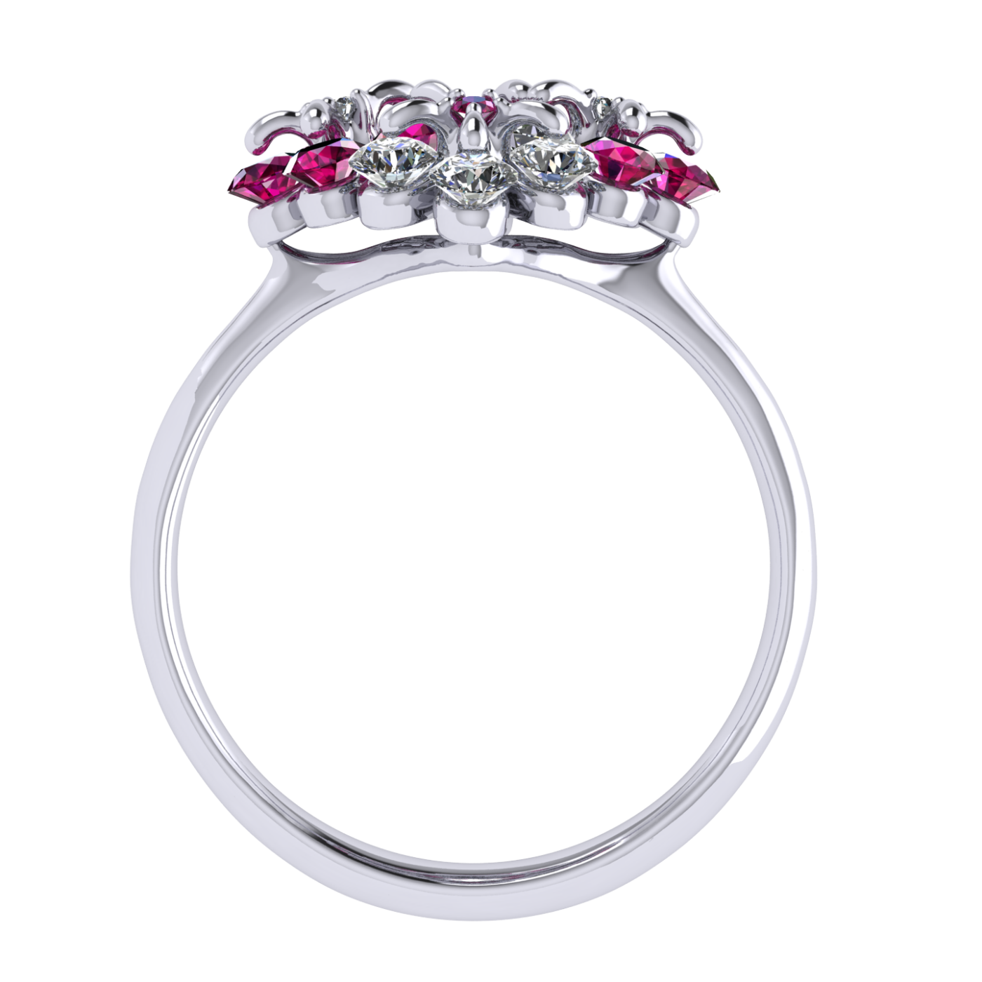 Ring «Tsvetodelika», collection Waltz of Flowers, MOISEIKIN, Diamond, Ruby, 18K White Gold | Photo 3