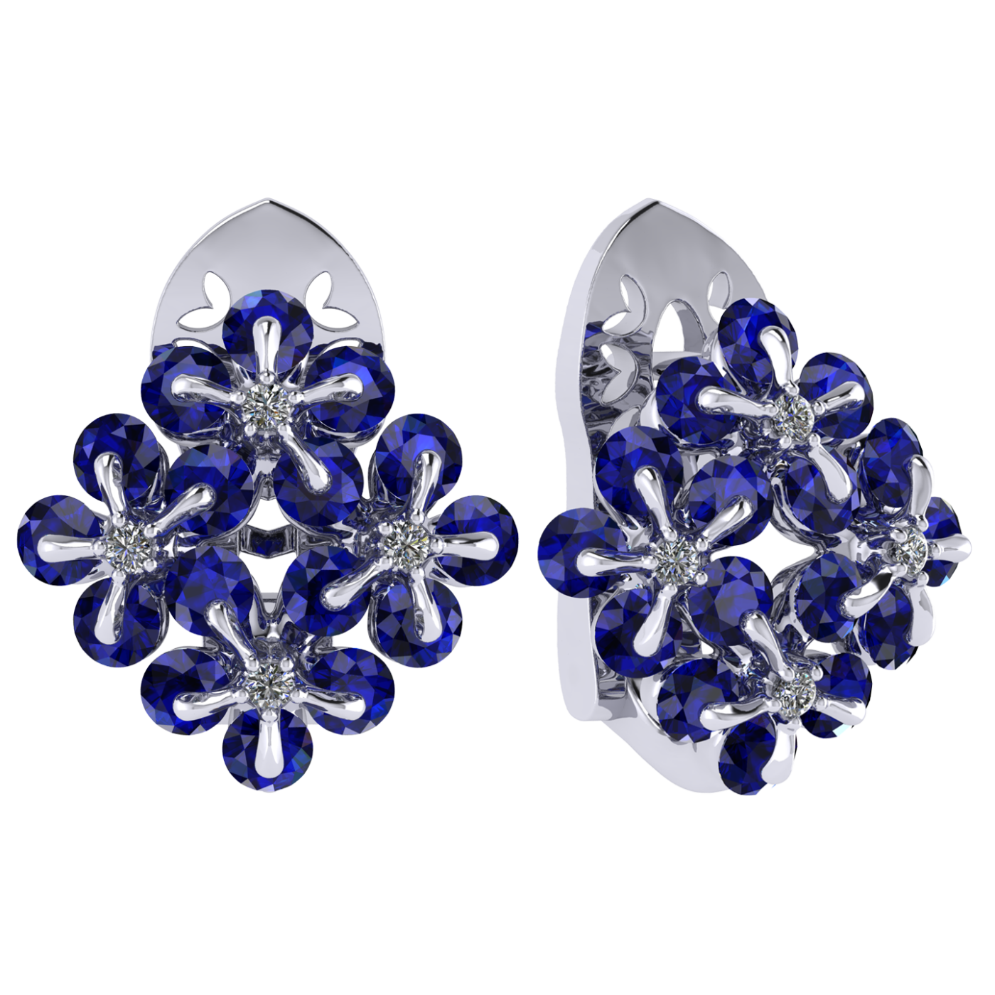 Earrings «Tsvetodelika», collection Waltz of Flowers, MOISEIKIN, Diamond, Sapphire, 18K White Gold | Photo 1