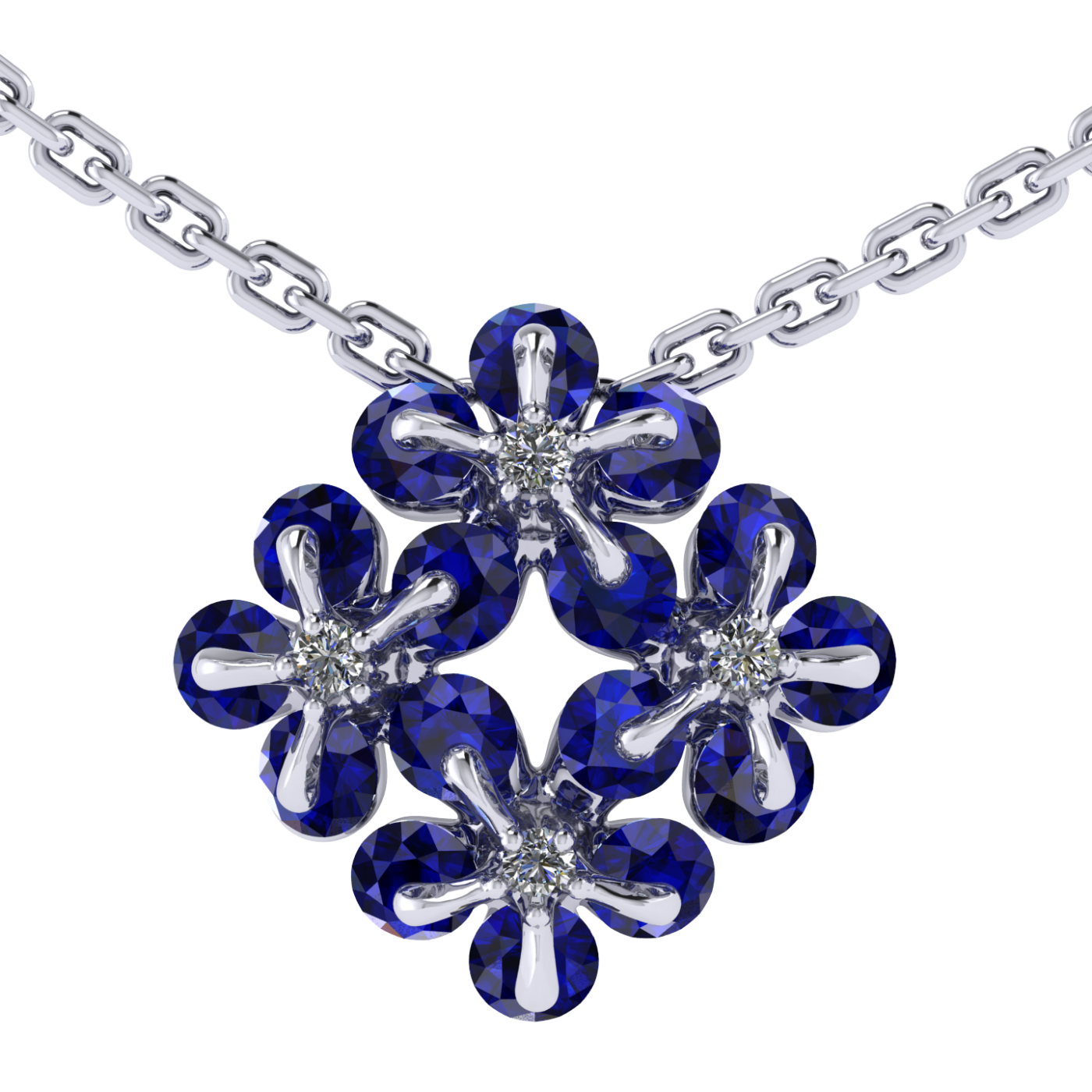 Necklace «Tsvetodelika», collection Waltz of Flowers, MOISEIKIN, Diamond, Sapphire, Ruby, 18K White | Photo 1