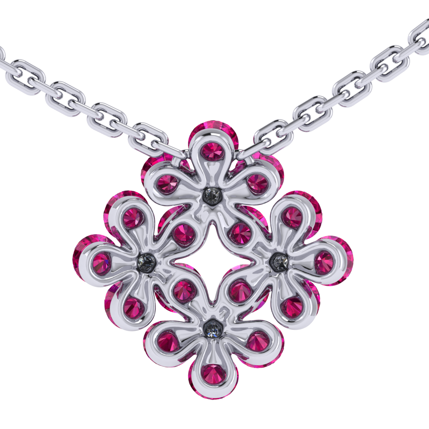 Necklace «Tsvetodelika», collection Waltz of Flowers, MOISEIKIN, Diamond, Ruby, 18K White Gold | Photo 4