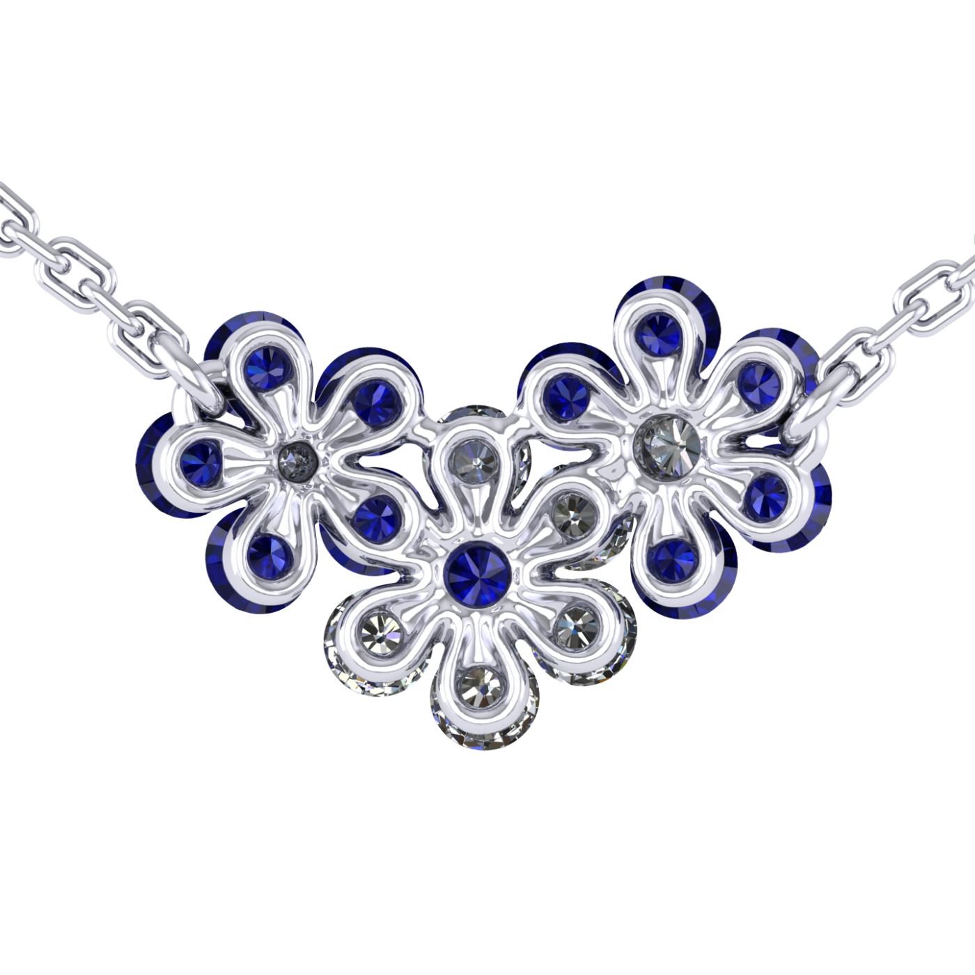 Necklace 'Tsvetodelika', collection Waltz of Flowers, Diamond, Sapphire, Ruby, 18K White Gold | Photo 2