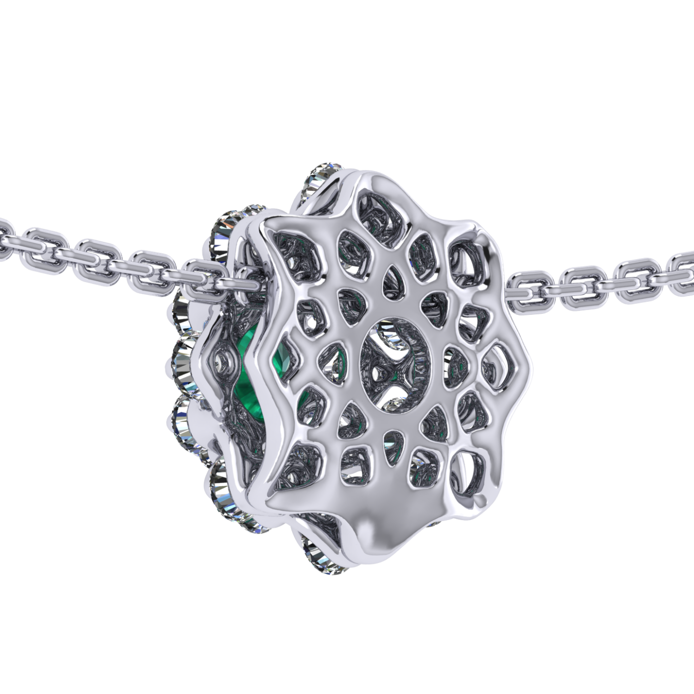 Necklace collection Waltz of Snowflakes, Emerald, Diamond, Ruby, 18K White Gold | Photo 3