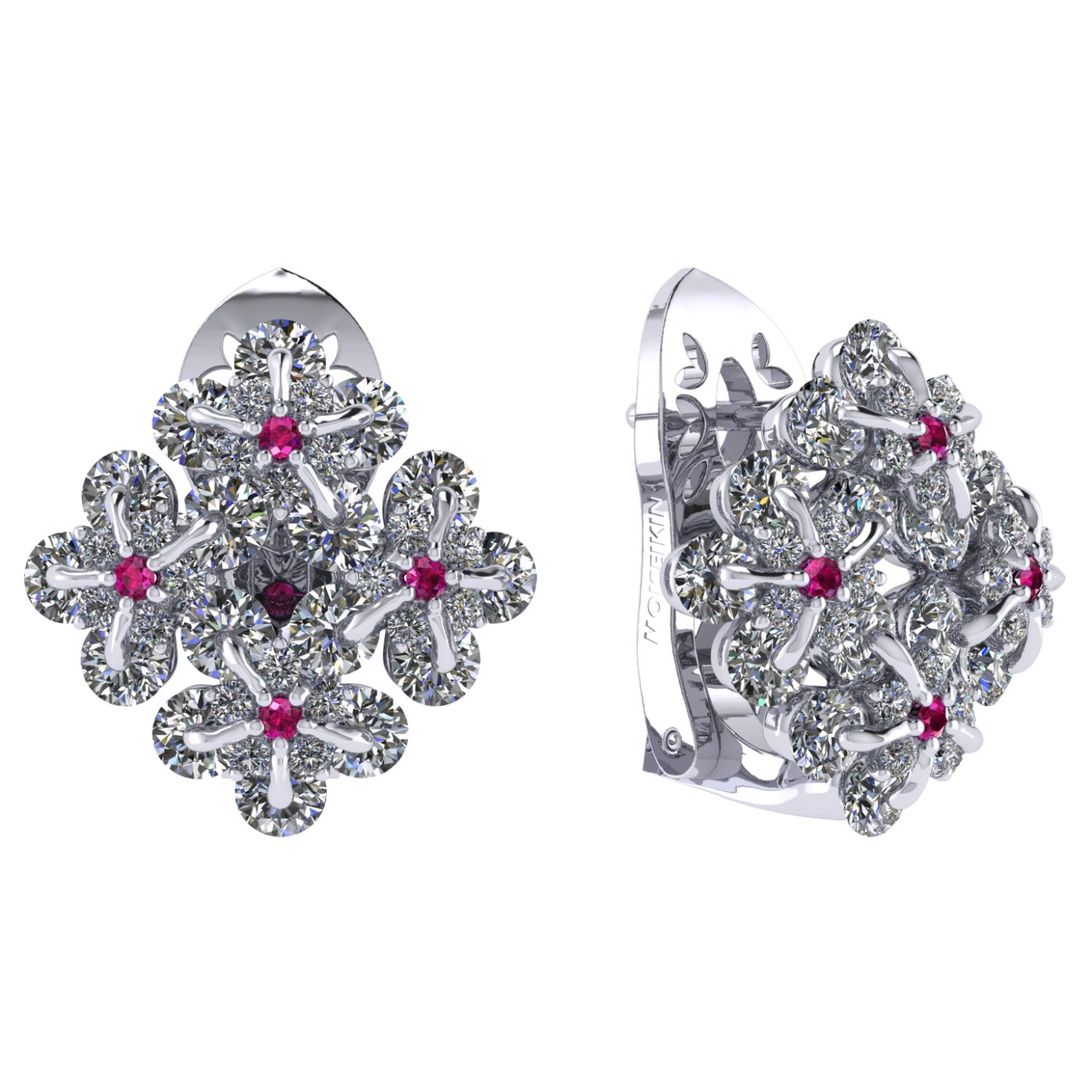 Earrings «Forget-me-nots», collection Waltz of Flowers, MOISEIKIN, Diamond, Ruby, 18K White Gold | Photo 1