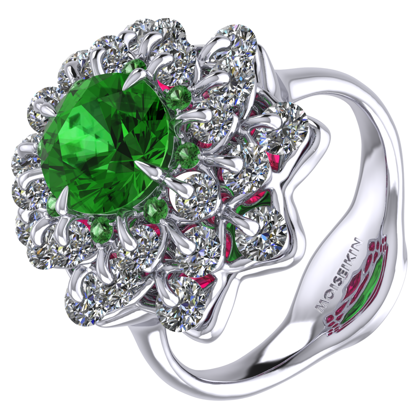 Ring 'The frame without the central stone', collection Ball of Colours, Demantoid, Diamond, Ruby | Photo 1