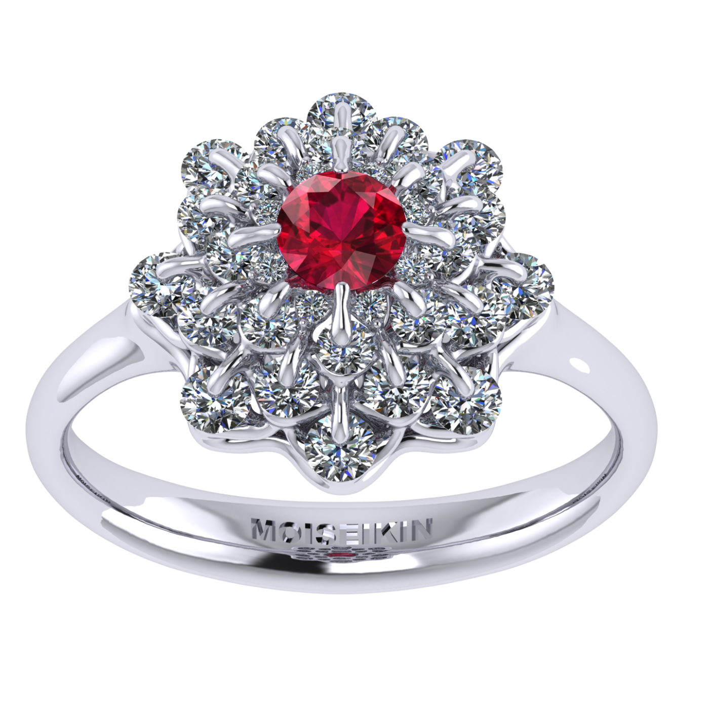 Ring collection Waltz of Snowflakes, Ruby, Diamond, 18K White Gold | Photo 2