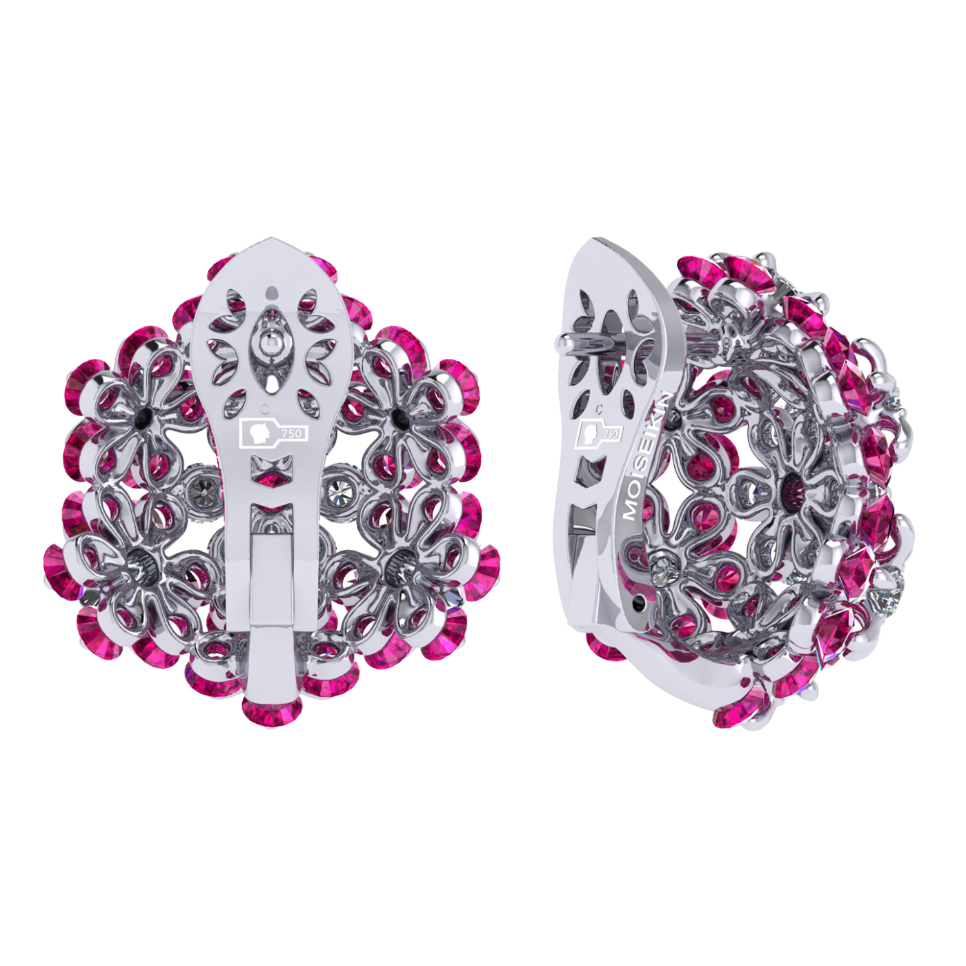 Earrings «Tsvetodelika», collection Waltz of Flowers, MOISEIKIN, Diamond, Ruby, 18K White Gold | Photo 2