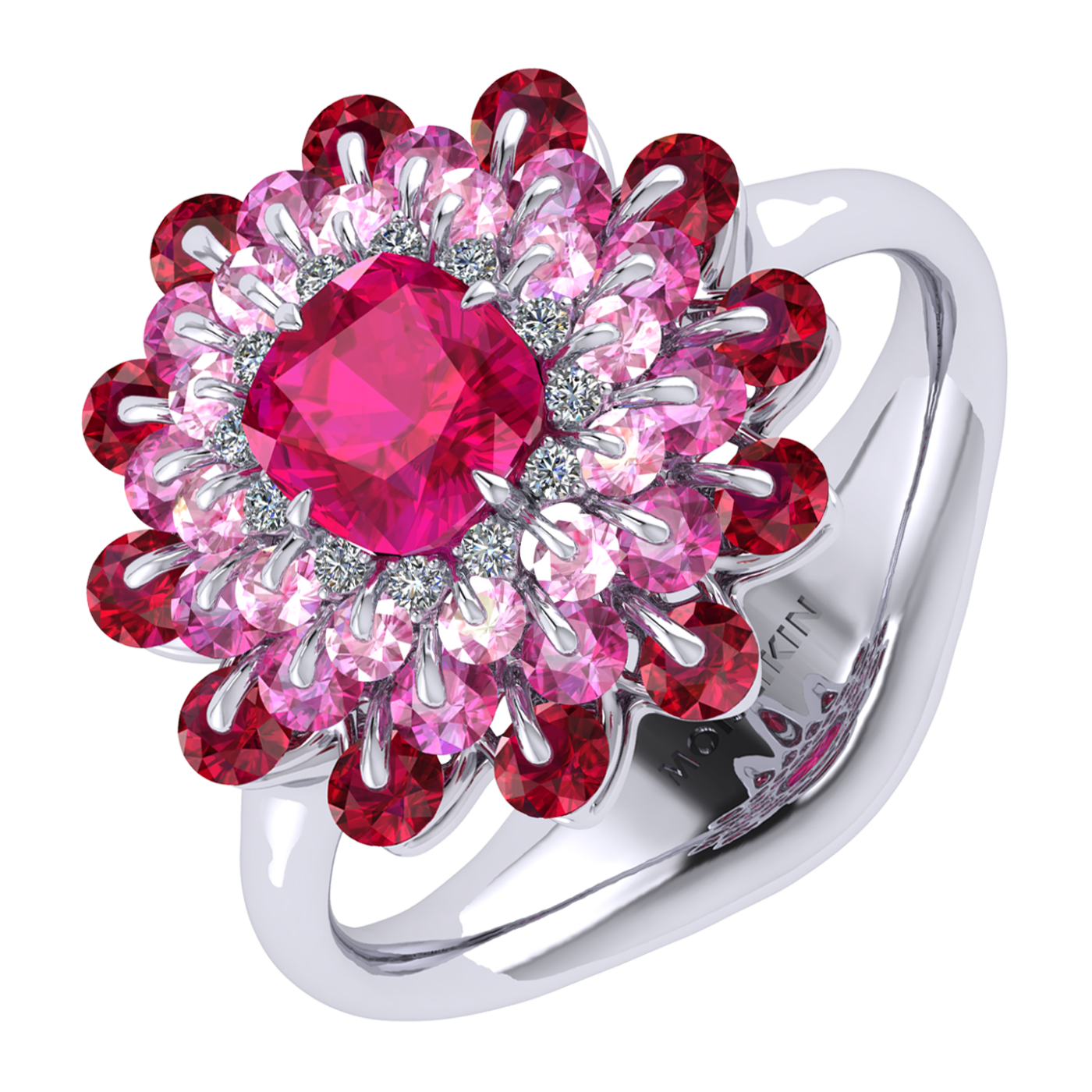 Ring collection Ball of Colours, Spinel, Diamond, Sapphire, Ruby, 18K White Gold | Photo 1