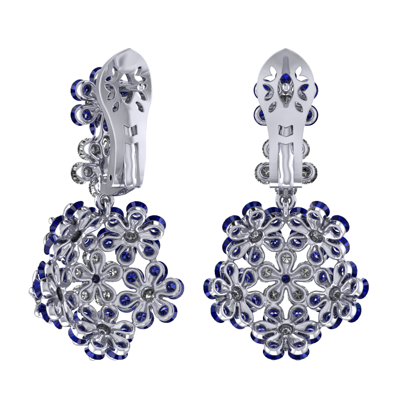 Earrings «Tsvetodelika», collection Waltz of Flowers, MOISEIKIN, Diamond, Sapphire, 18K White Gold | Photo 2