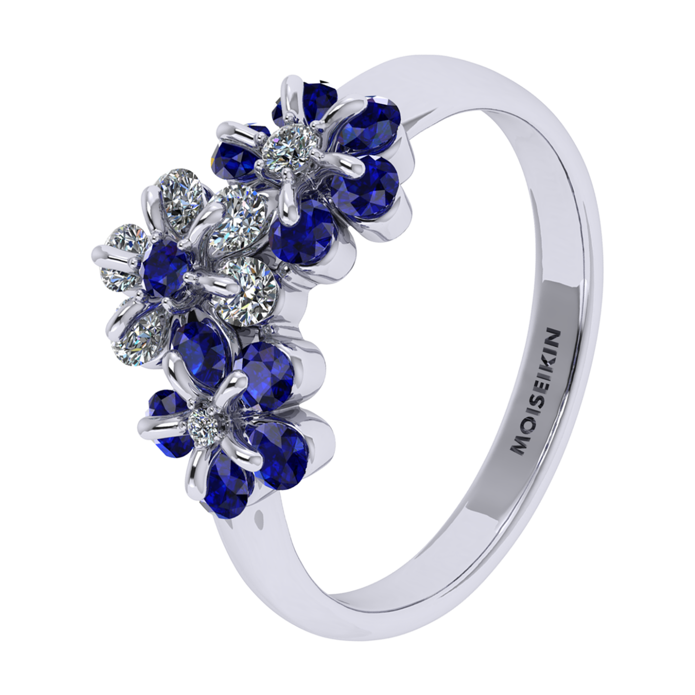 Ring 'Tsvetodelika', collection Waltz of Flowers, Diamond, Sapphire, 18K White Gold | Photo 1