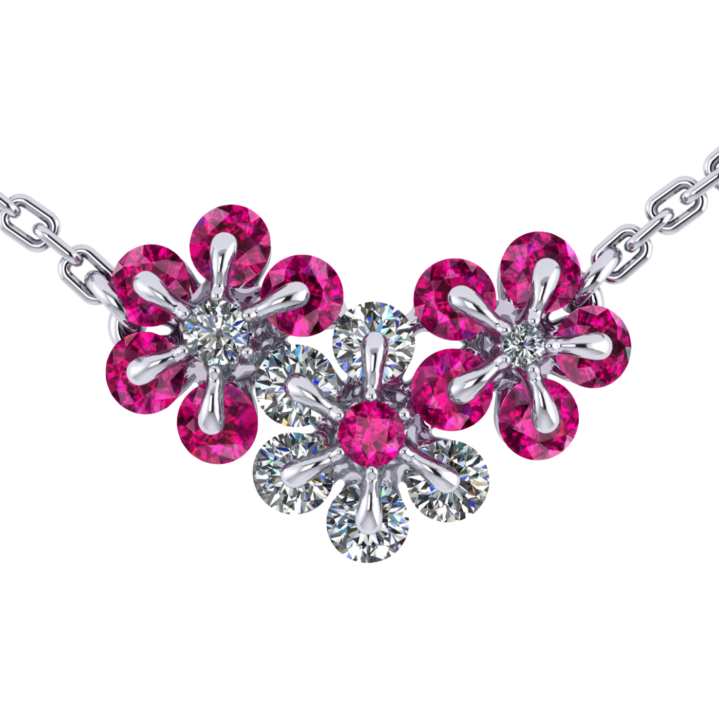 Necklace «Tsvetodelika», collection Waltz of Flowers, MOISEIKIN, Diamond, Ruby, 18K White Gold | Photo 1