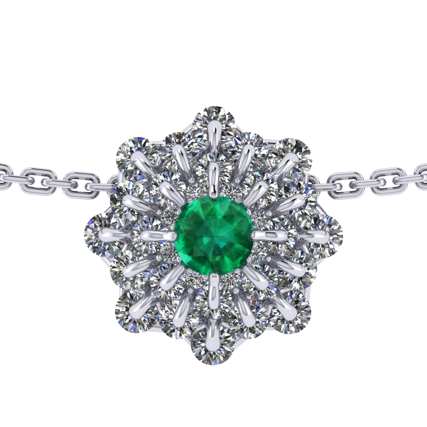 Necklace collection Waltz of Snowflakes, Emerald, Diamond, Ruby, 18K White Gold | Photo 1