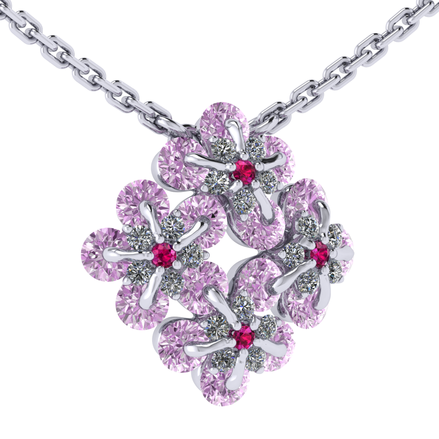 Necklace collection Forget-me-nots, MOISEIKIN, Diamond, Sapphire, Ruby, 18K White Gold | Photo 2