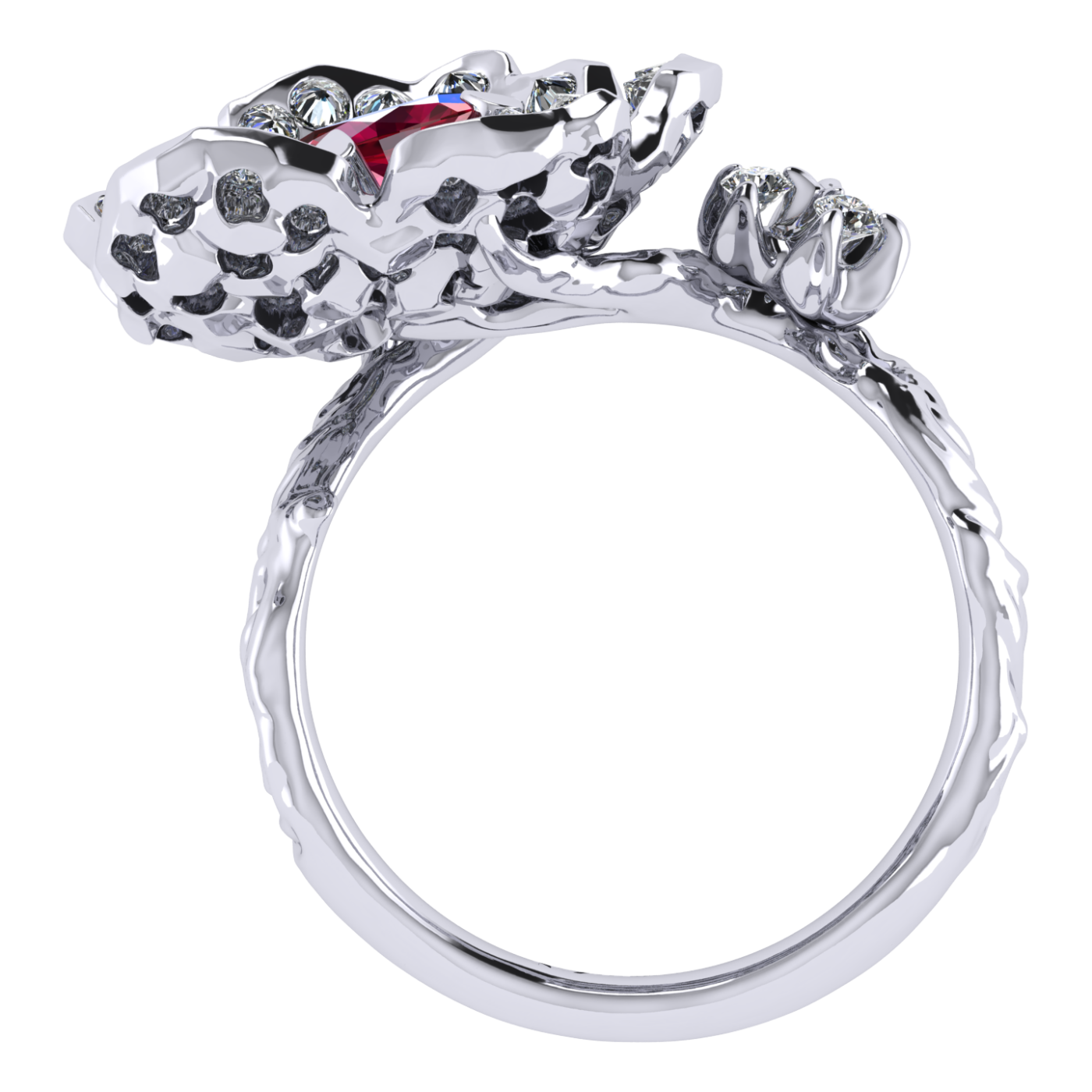 Ring collection Almond Blossom, Ruby, Diamond, 18K White Gold | Photo 4