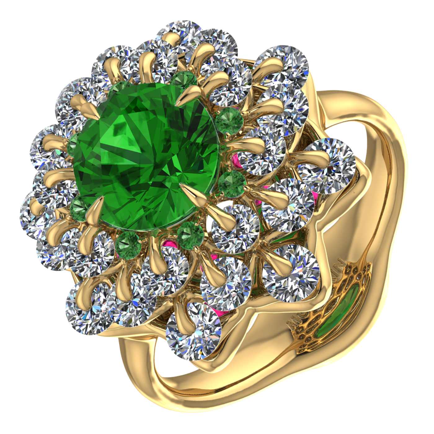 Ring 'The frame without the central stone', collection Ball of Colours, Demantoid, Diamond, Ruby | Photo 1