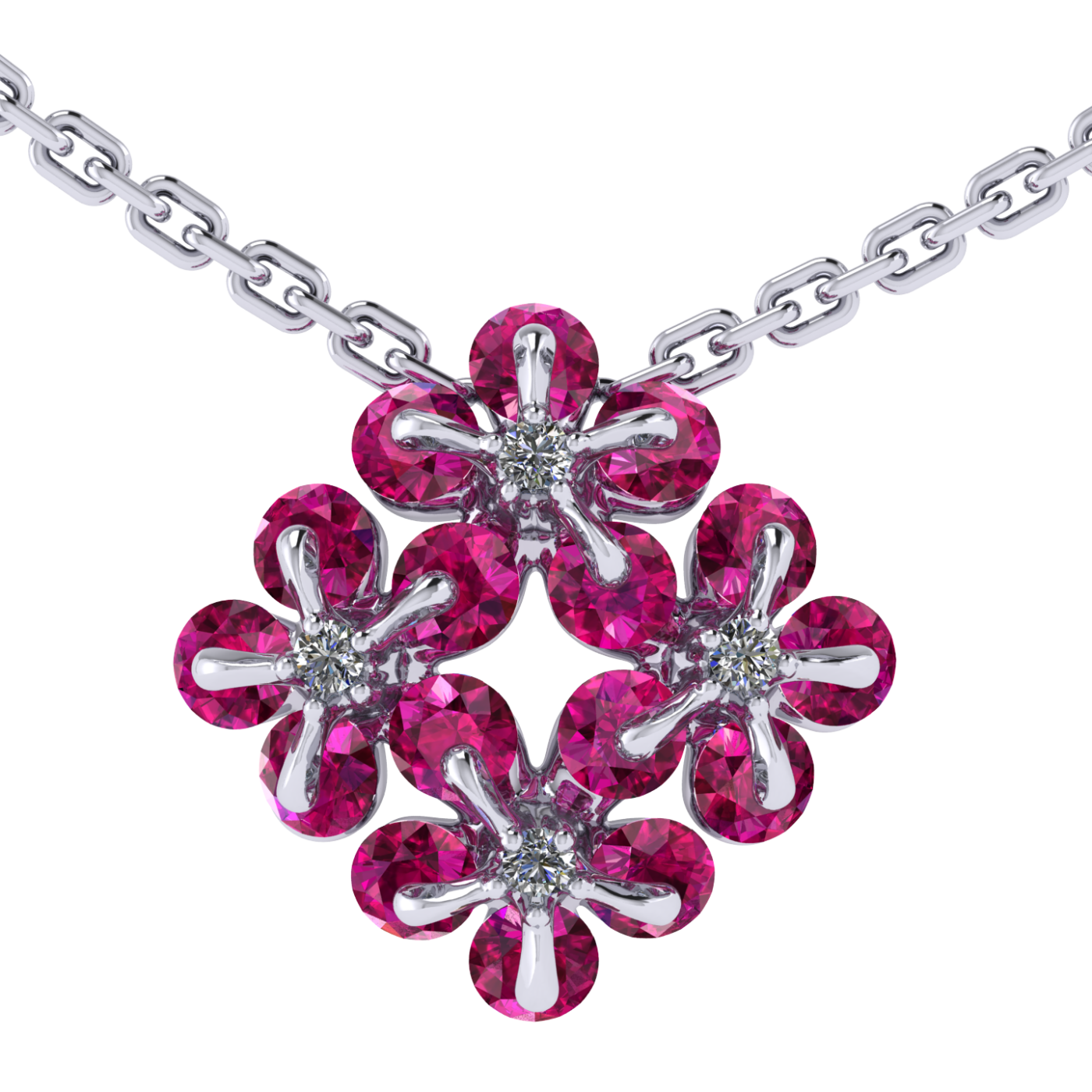 Necklace «Tsvetodelika», collection Waltz of Flowers, MOISEIKIN, Diamond, Ruby, 18K White Gold | Photo 1