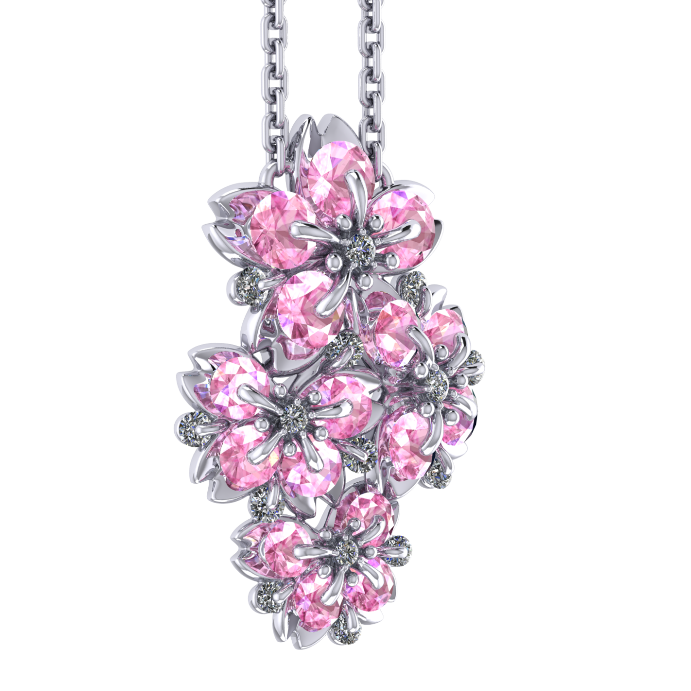 Necklace collection SakuraMai, MOISEIKIN, Diamond, Sapphire, Ruby, 18K White Gold | Photo 2