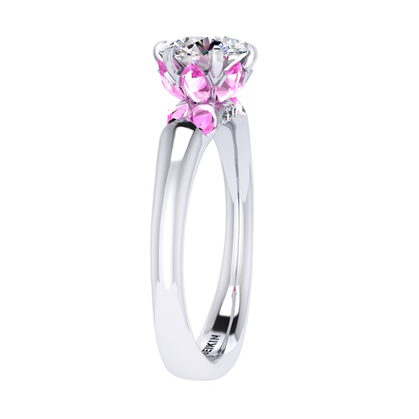 Ring «The Lotus», collection Harmony of Water, MOISEIKIN, Diamond, Ruby, Sapphire, 18K White Gold | Photo 2