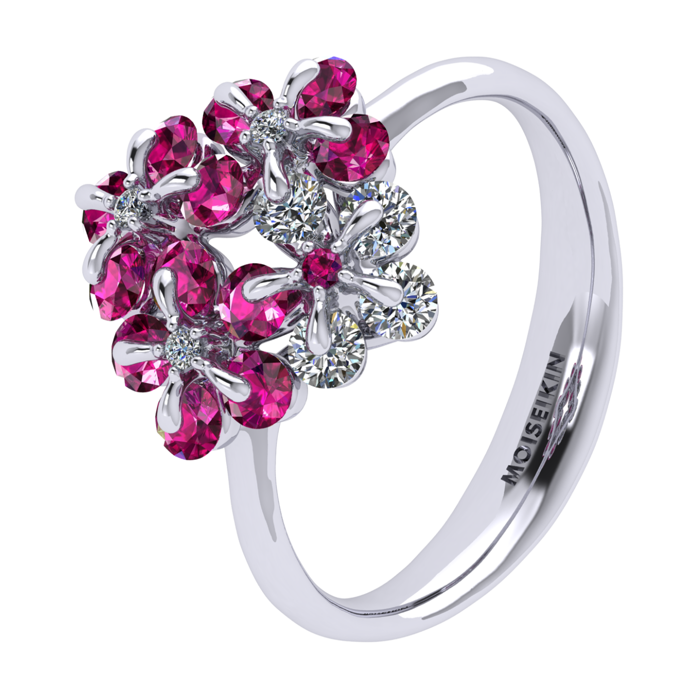 Ring «Tsvetodelika», collection Waltz of Flowers, MOISEIKIN, Diamond, Ruby, 18K White Gold | Photo 1