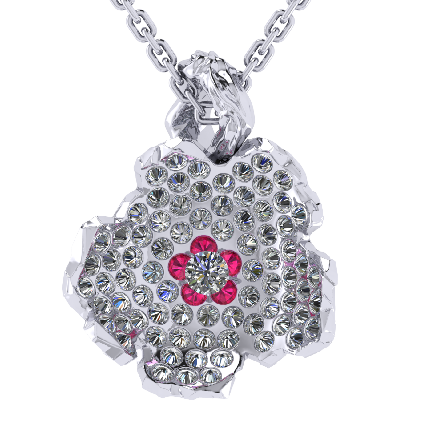 Pendant collection Almond Blossom, MOISEIKIN, Diamond, Ruby, 18K White Gold