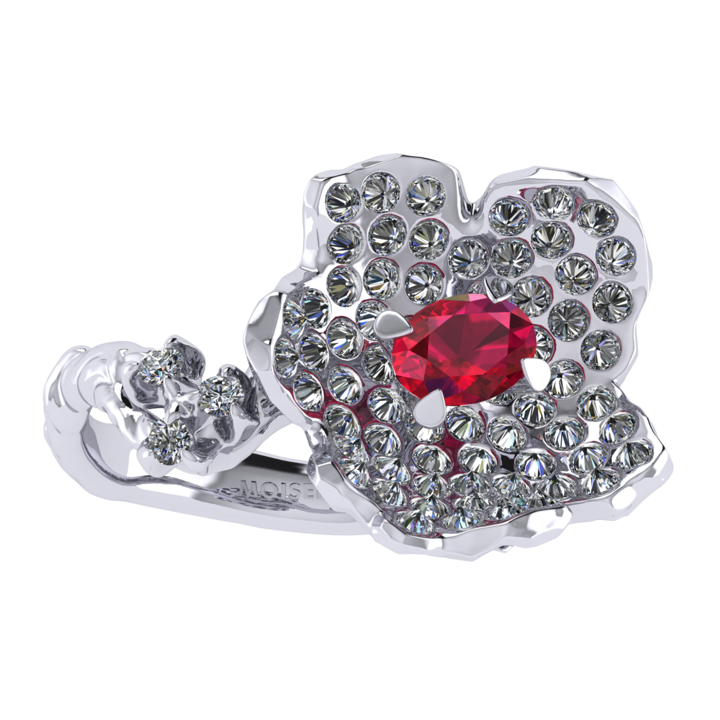 Ring collection Almond Blossom, Ruby, Diamond, 18K White Gold | Photo 2