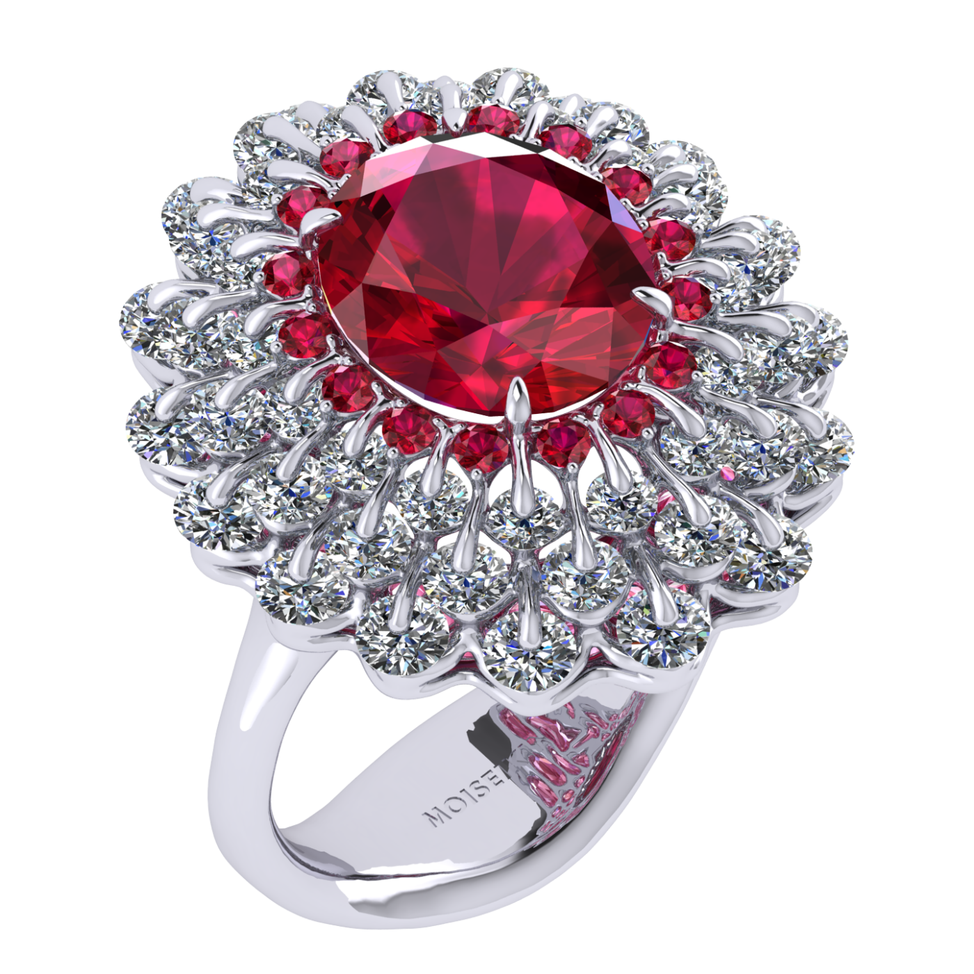 Ring 'The frame without the central stone', collection Ball of Colours, Ruby, Diamond, 18K White Gold | Photo 1