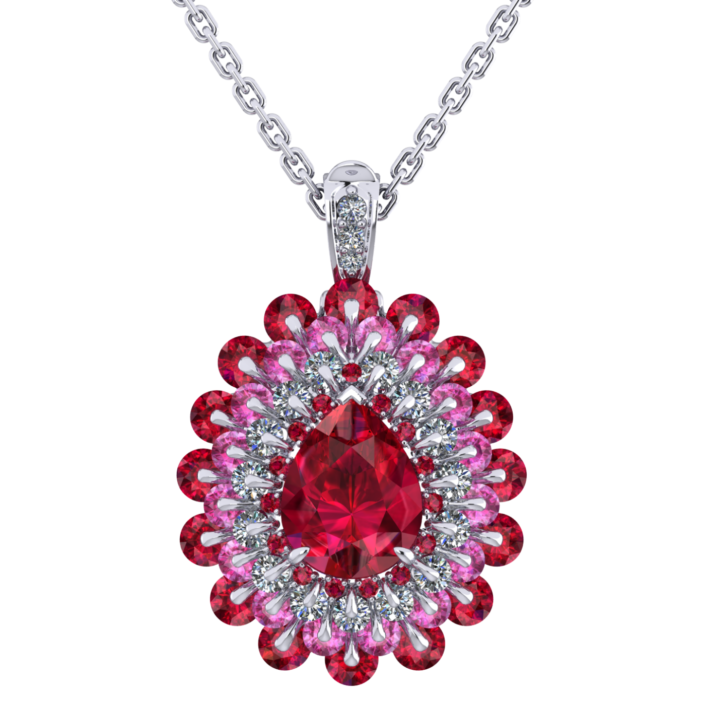 Ring Ruby, Diamond, Sapphire, 18K White Gold | Photo 1