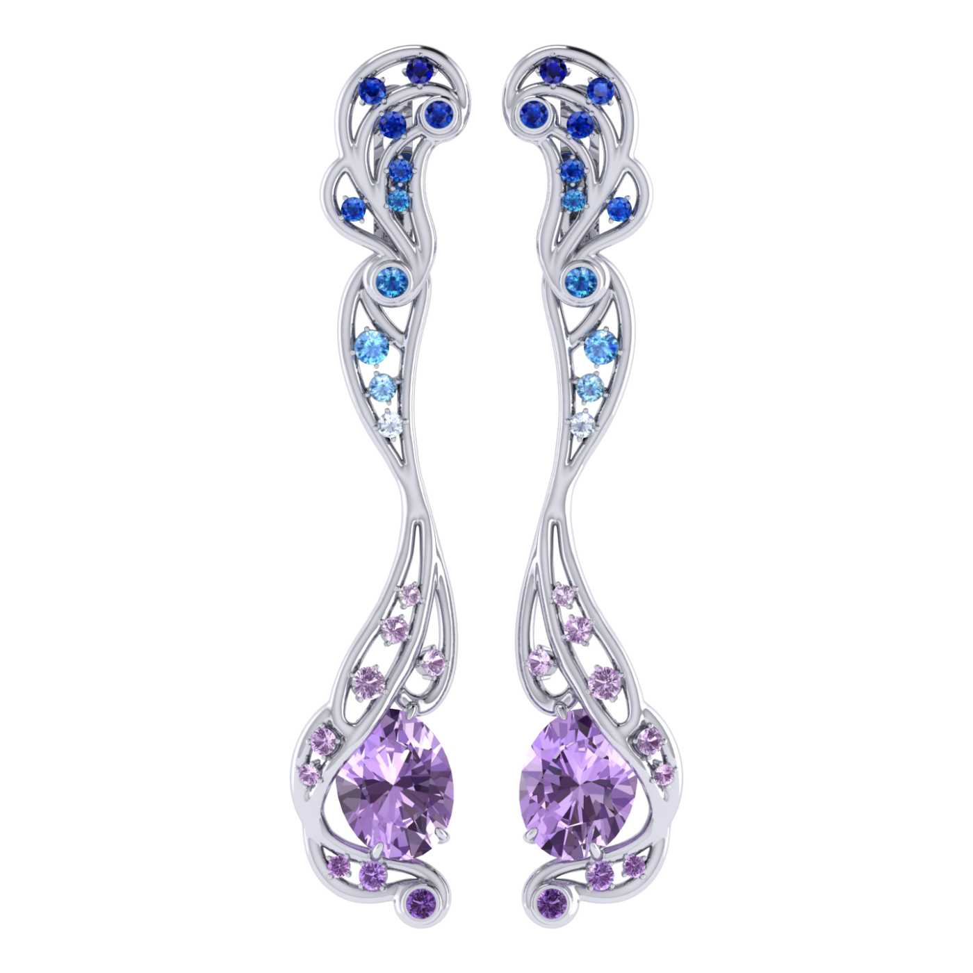 Earrings Amethyst, Sapphire, 18K White Gold | Photo 1