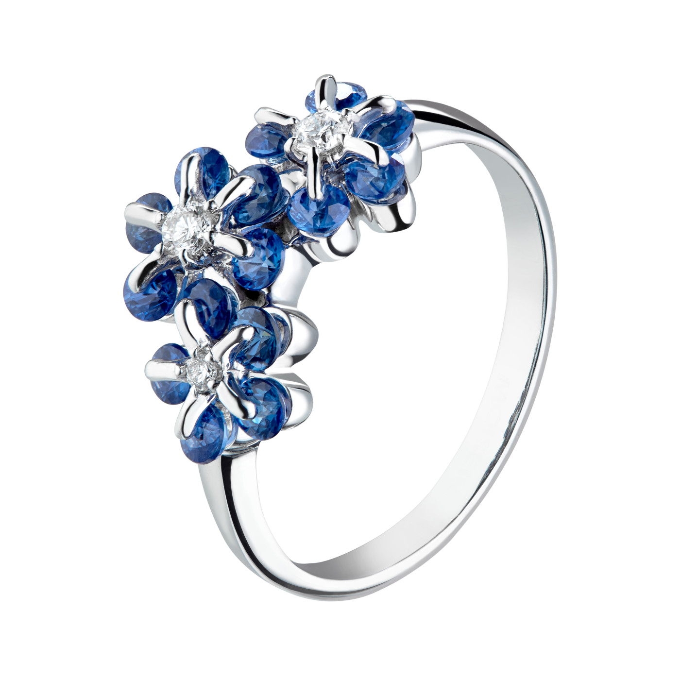 Ring «Tsvetodelika», collection Waltz of Flowers, MOISEIKIN, Diamond, Sapphire, 18K White Gold | Photo 4