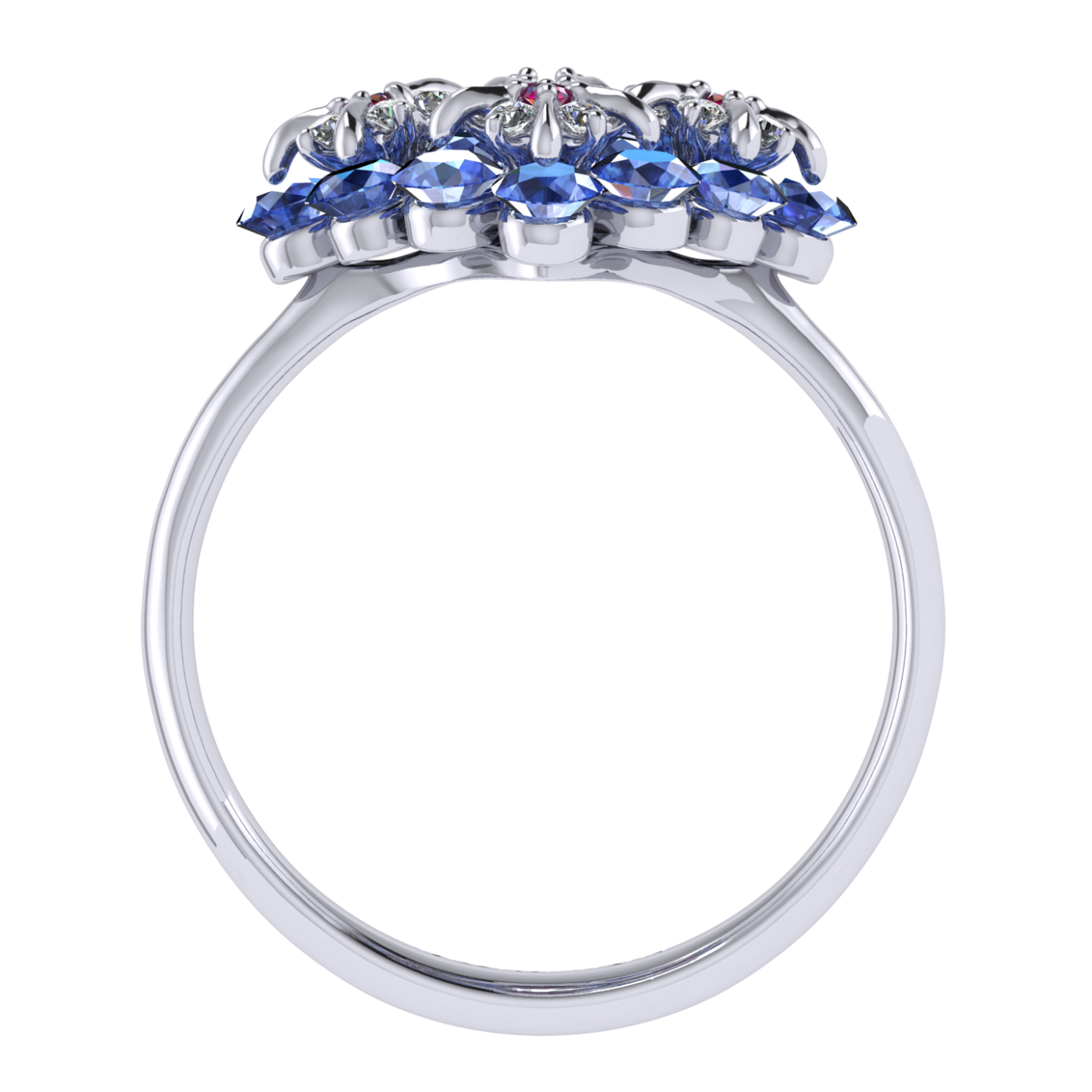 Ring collection Forget-me-nots, MOISEIKIN, Diamond, Sapphire, Ruby, 18K White Gold | Photo 3