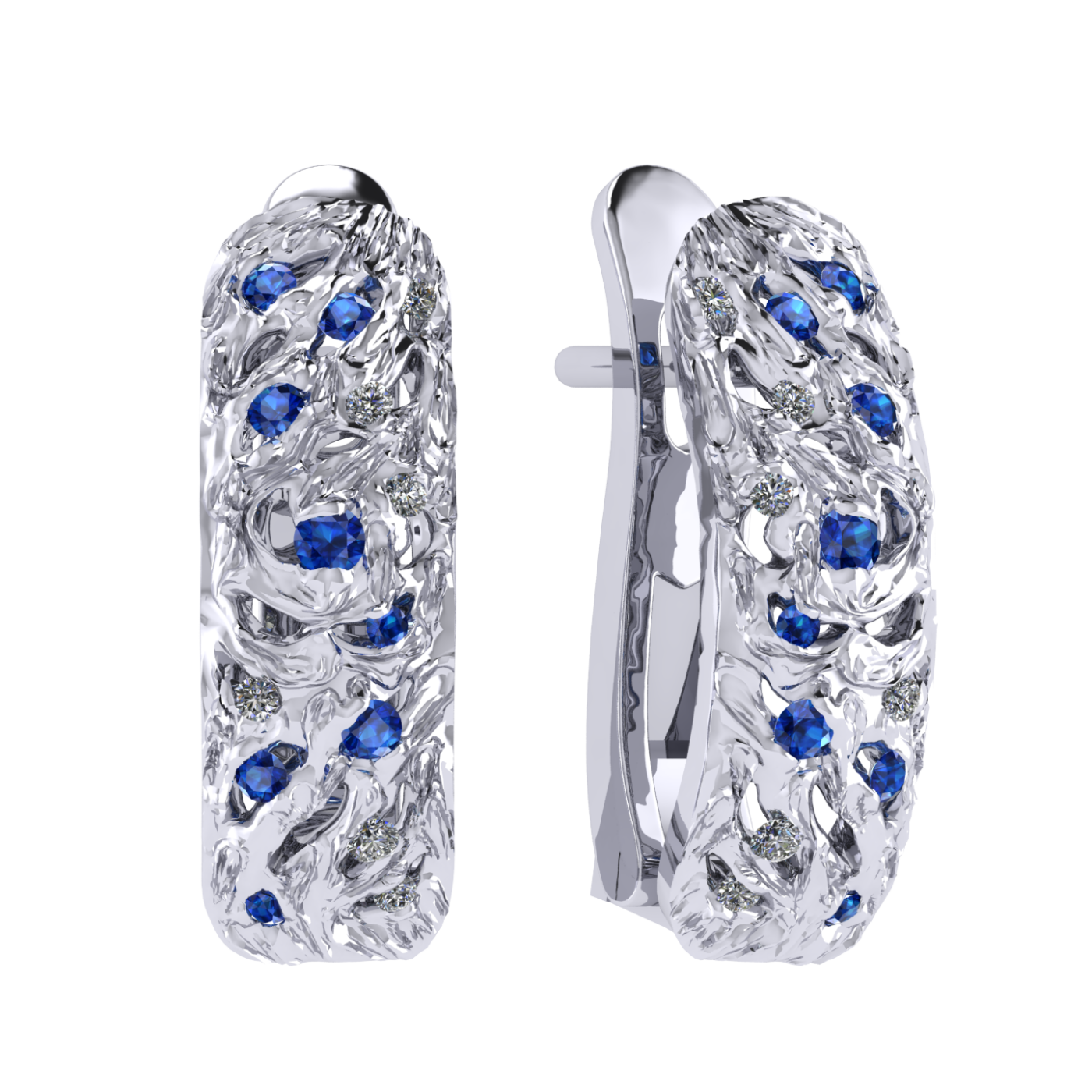 Earrings collection Starry Night, Diamond, Sapphire, 18K White Gold | Photo 1