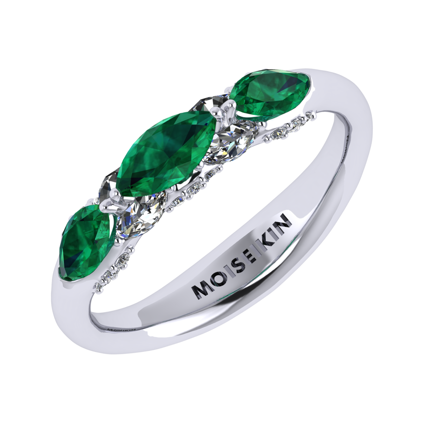 Ring collection Harmony of Water, MOISEIKIN, Emerald, Diamond, 18K White Gold | Photo 1