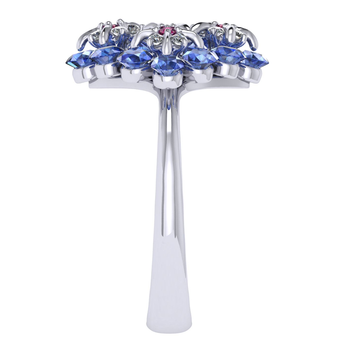 Ring collection Forget-me-nots, MOISEIKIN, Diamond, Sapphire, Ruby, 18K White Gold | Photo 4