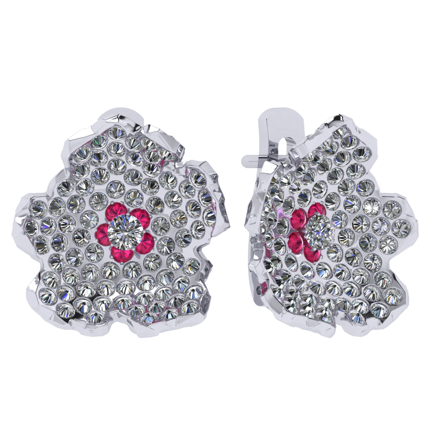 Earrings collection Almond Blossom, MOISEIKIN, Diamond, Ruby, 18K White Gold | Photo 1