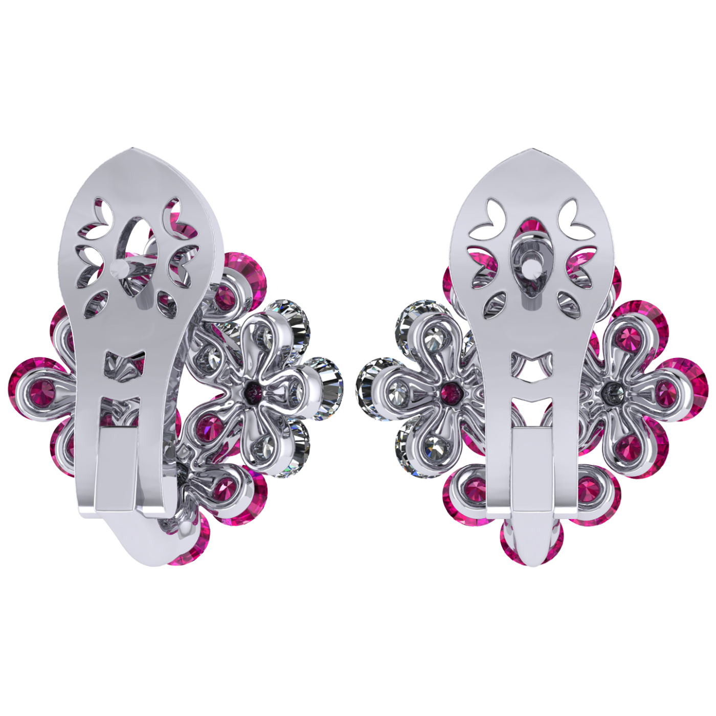 Earrings «Tsvetodelika», collection Waltz of Flowers, MOISEIKIN, Diamond, Ruby, 18K White Gold | Photo 2